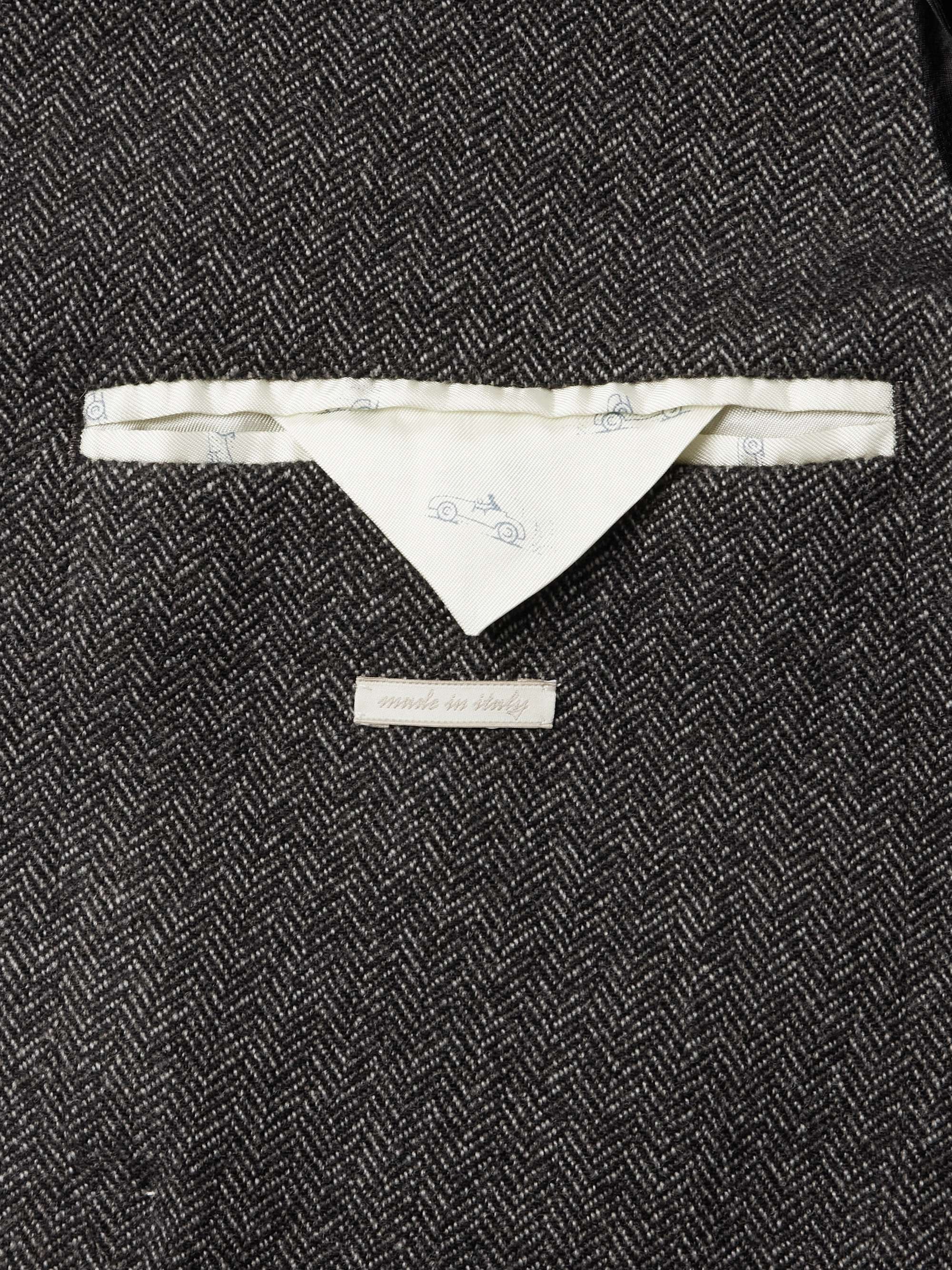 Double-Breasted Herringbone Cashmere and Wool-Blend Suit Jacket view
