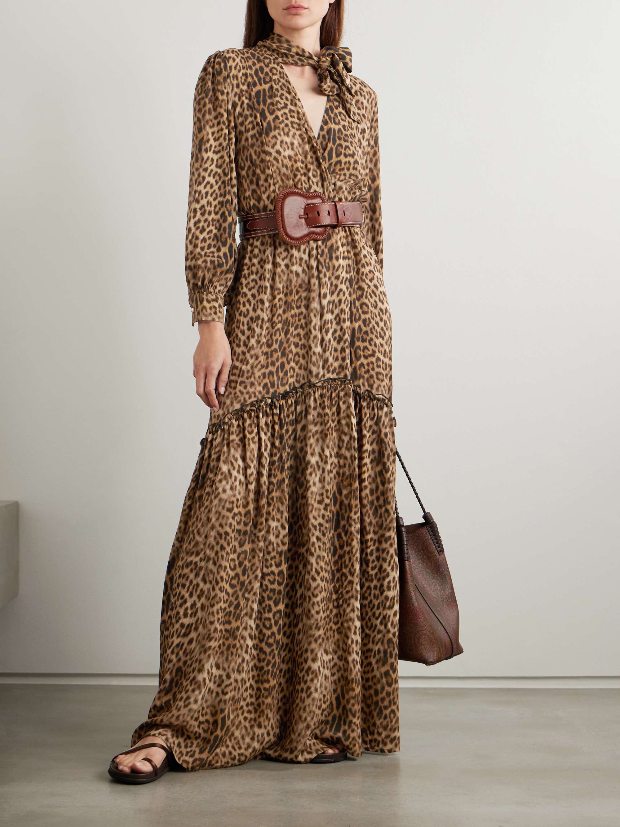 Skylar scarf-detailed belted printed crepe maxi dress view