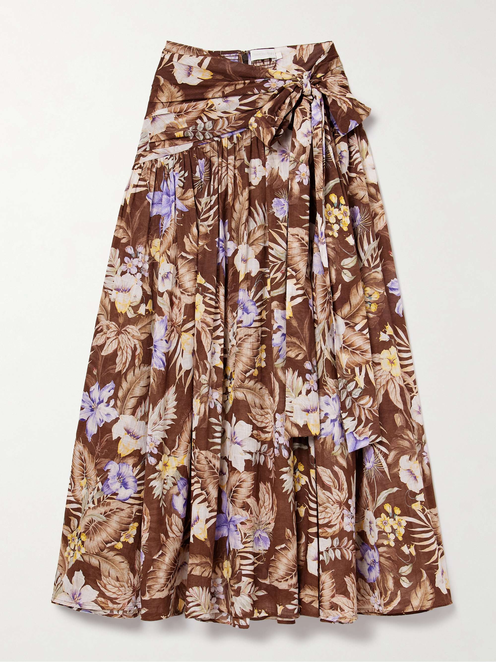 Coco belted pleated floral-print cotton-voile maxi skirt view