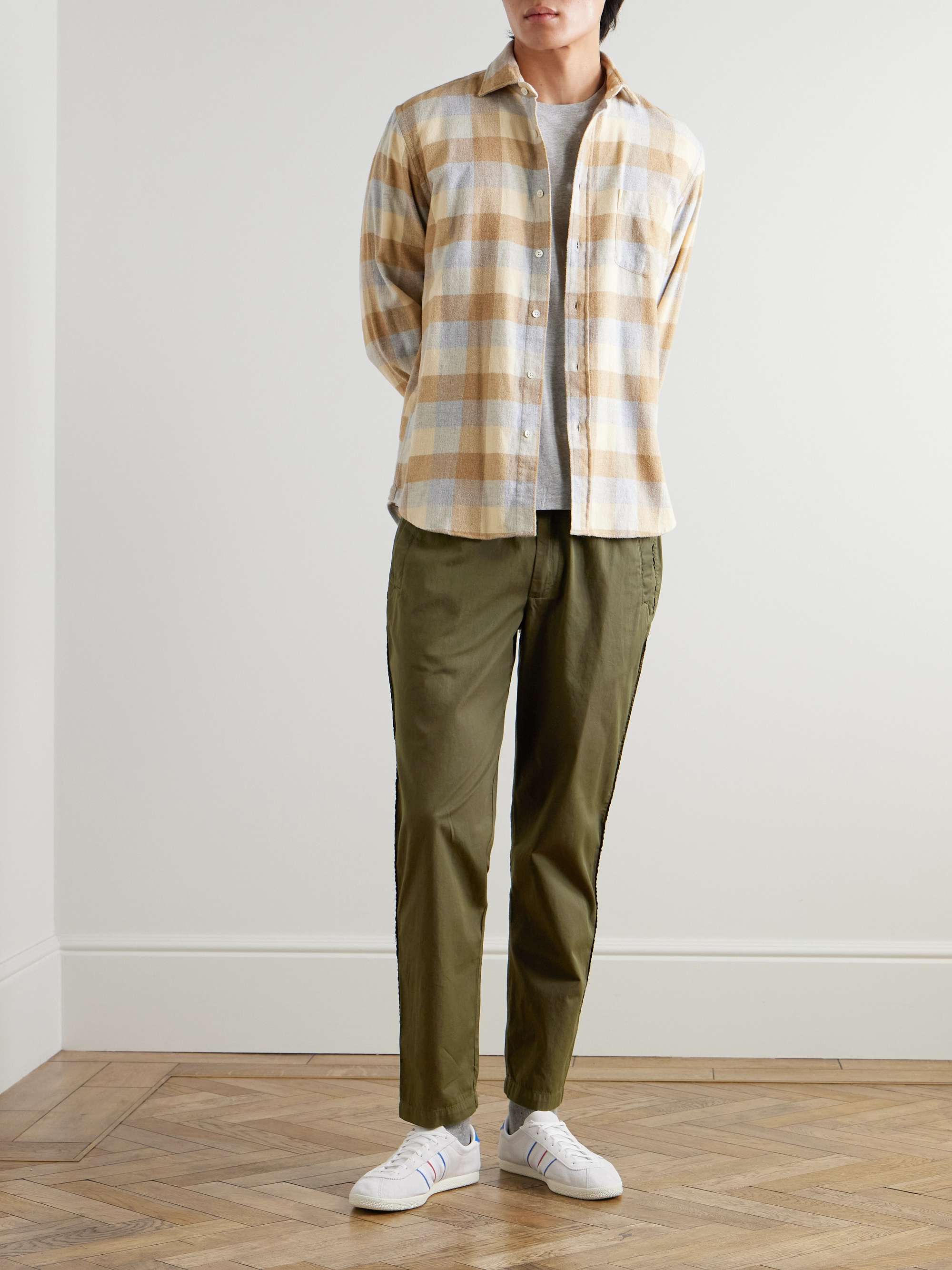 Straight-Leg Garment-Dyed Cotton-Twill Drawstring Trousers view