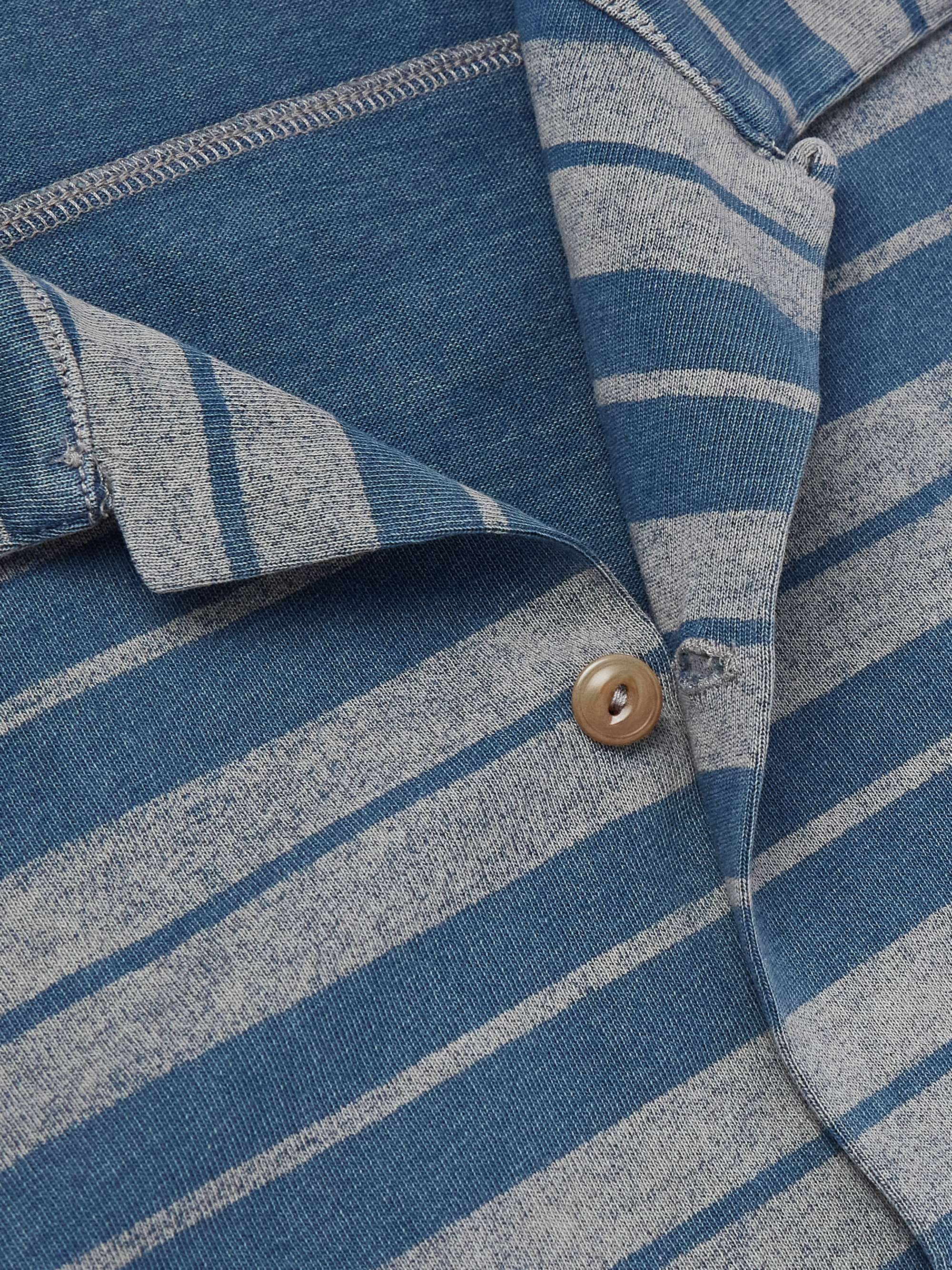 Jasper Convertible-Collar Indigo-Dyed Striped Cotton Shirt view