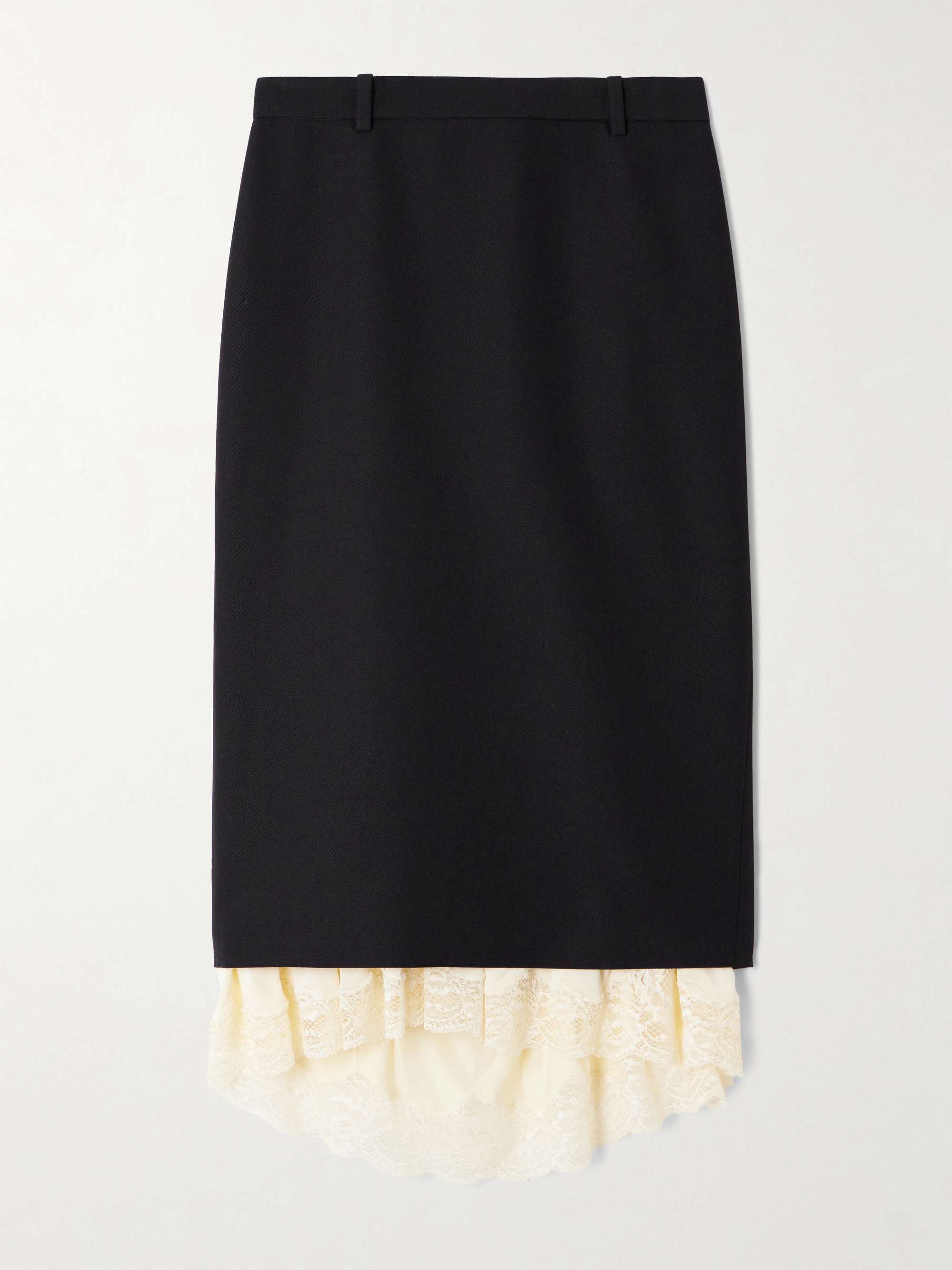 Lace-trimmed wool midi skirt view