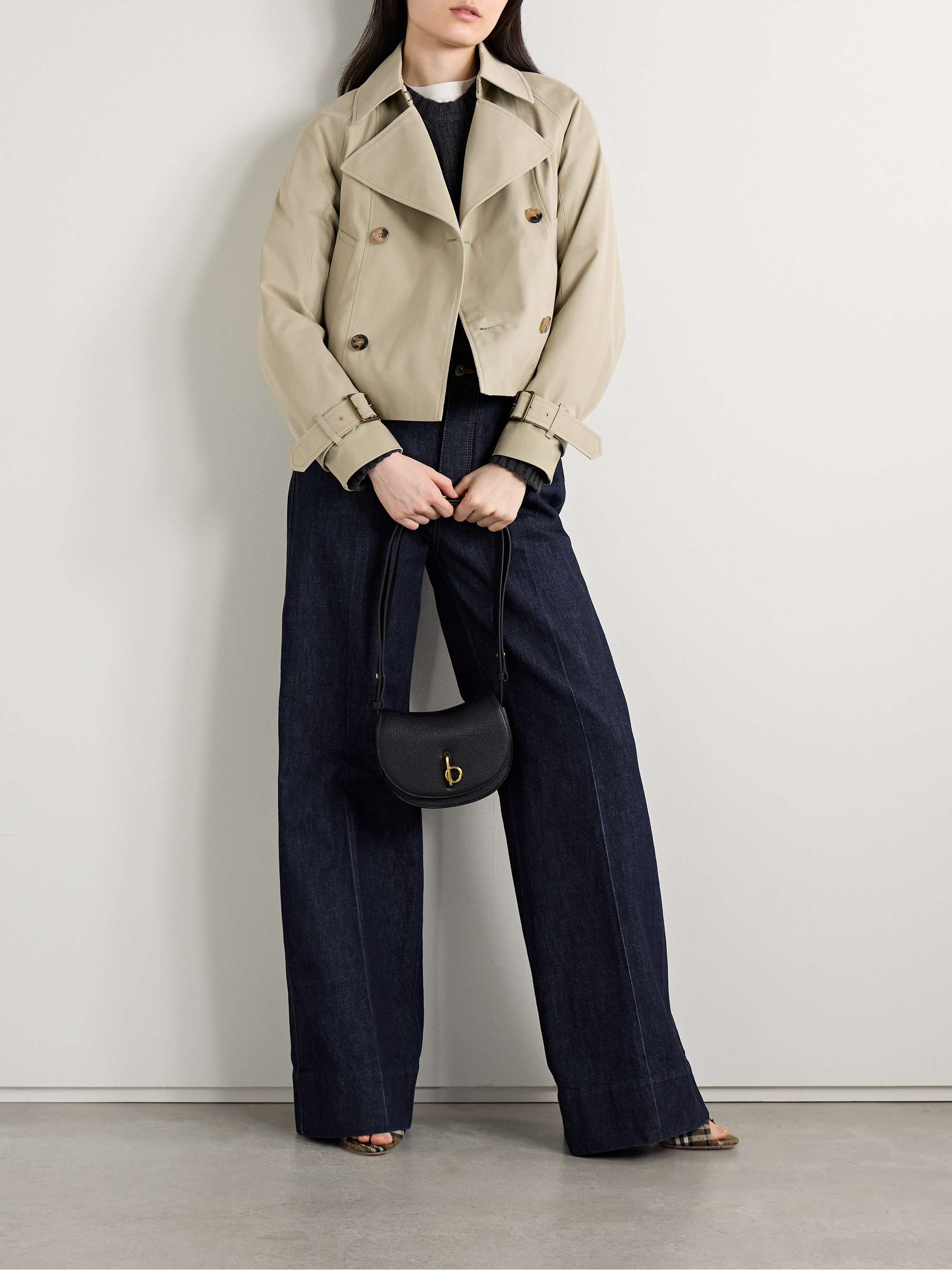 Double-breasted cropped gabardine trench coat view