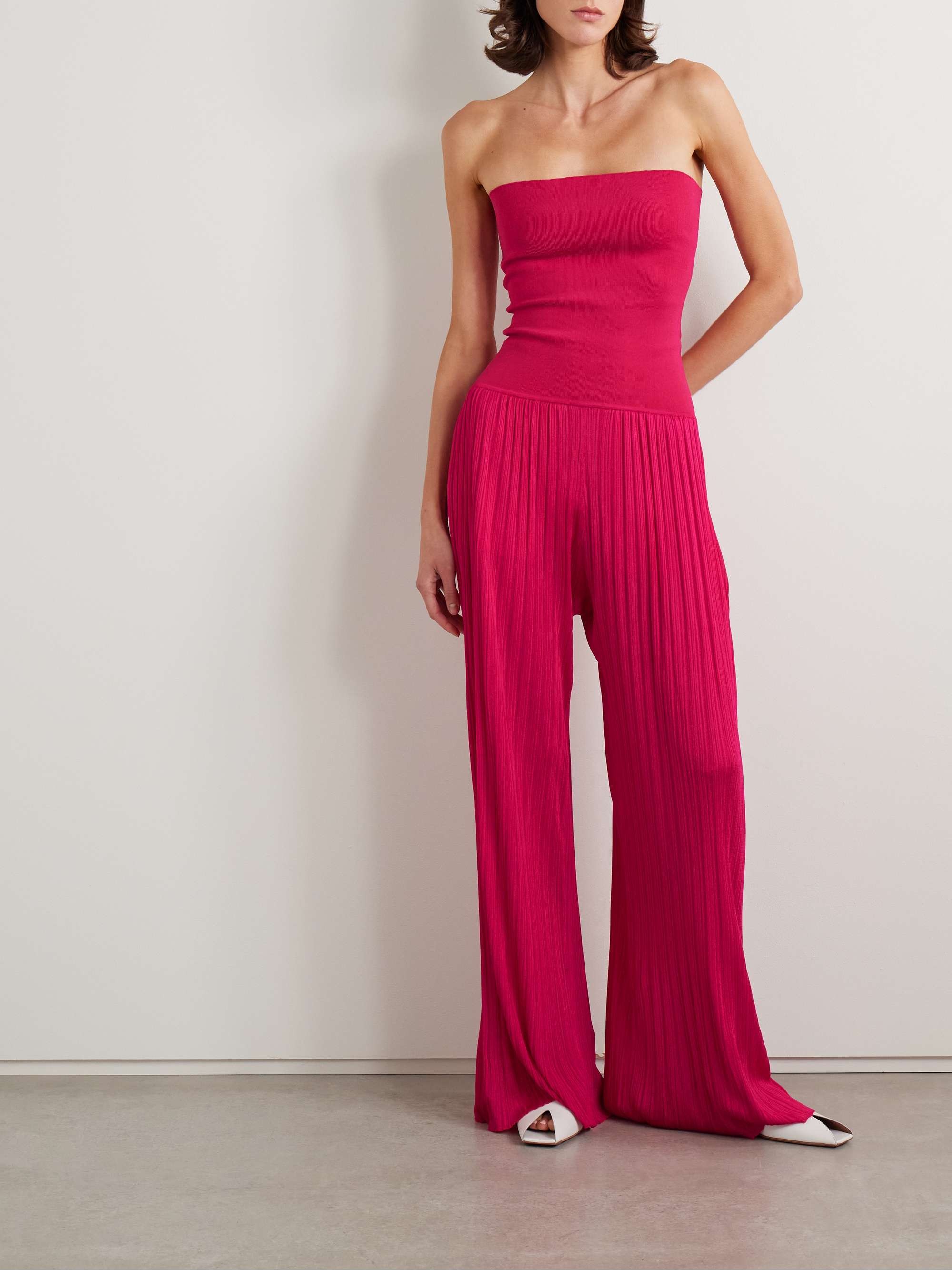 Strapless pleated stretch-knit jumpsuit view