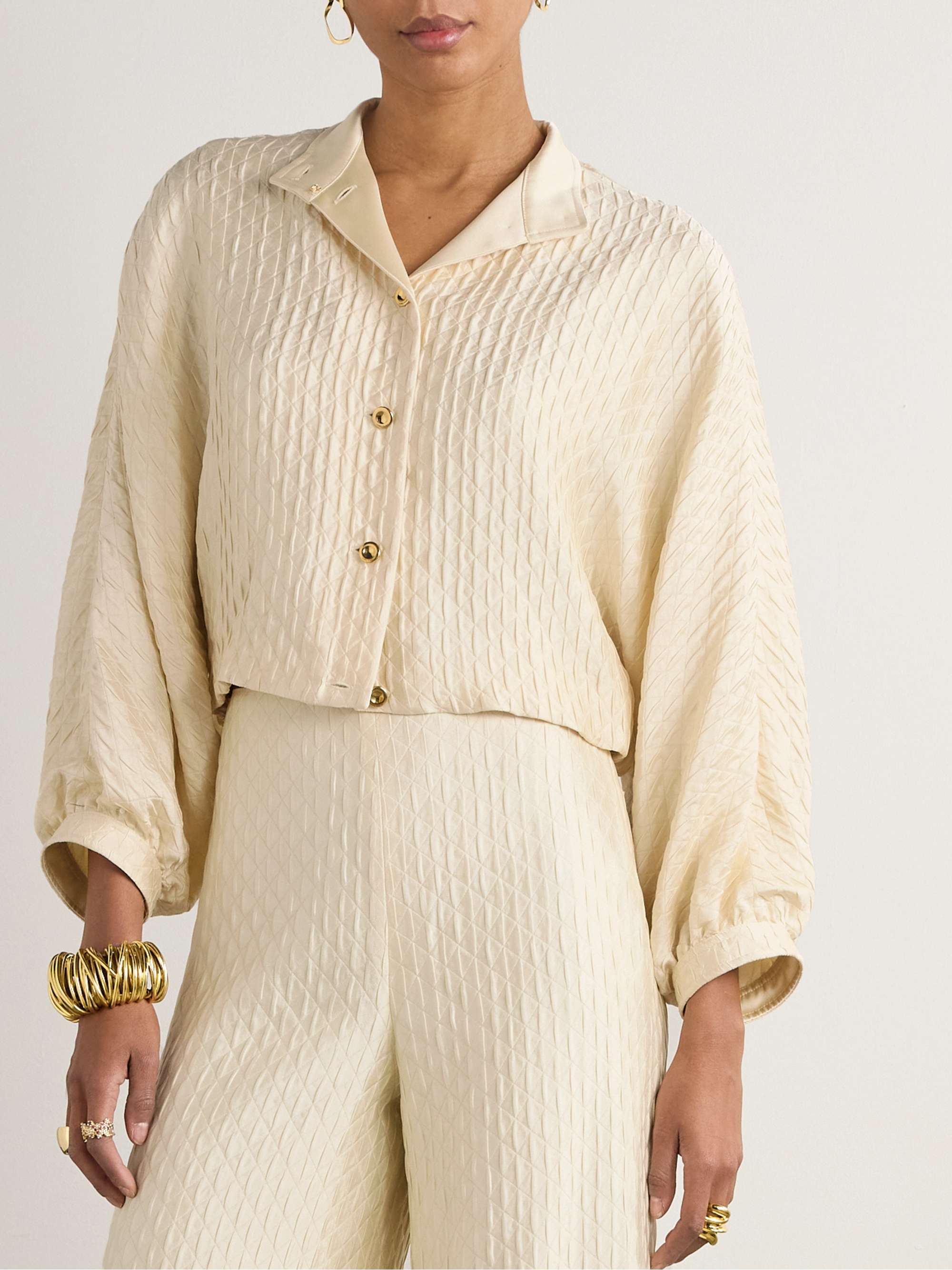 Cropped quilted silk-cloqué jacket view