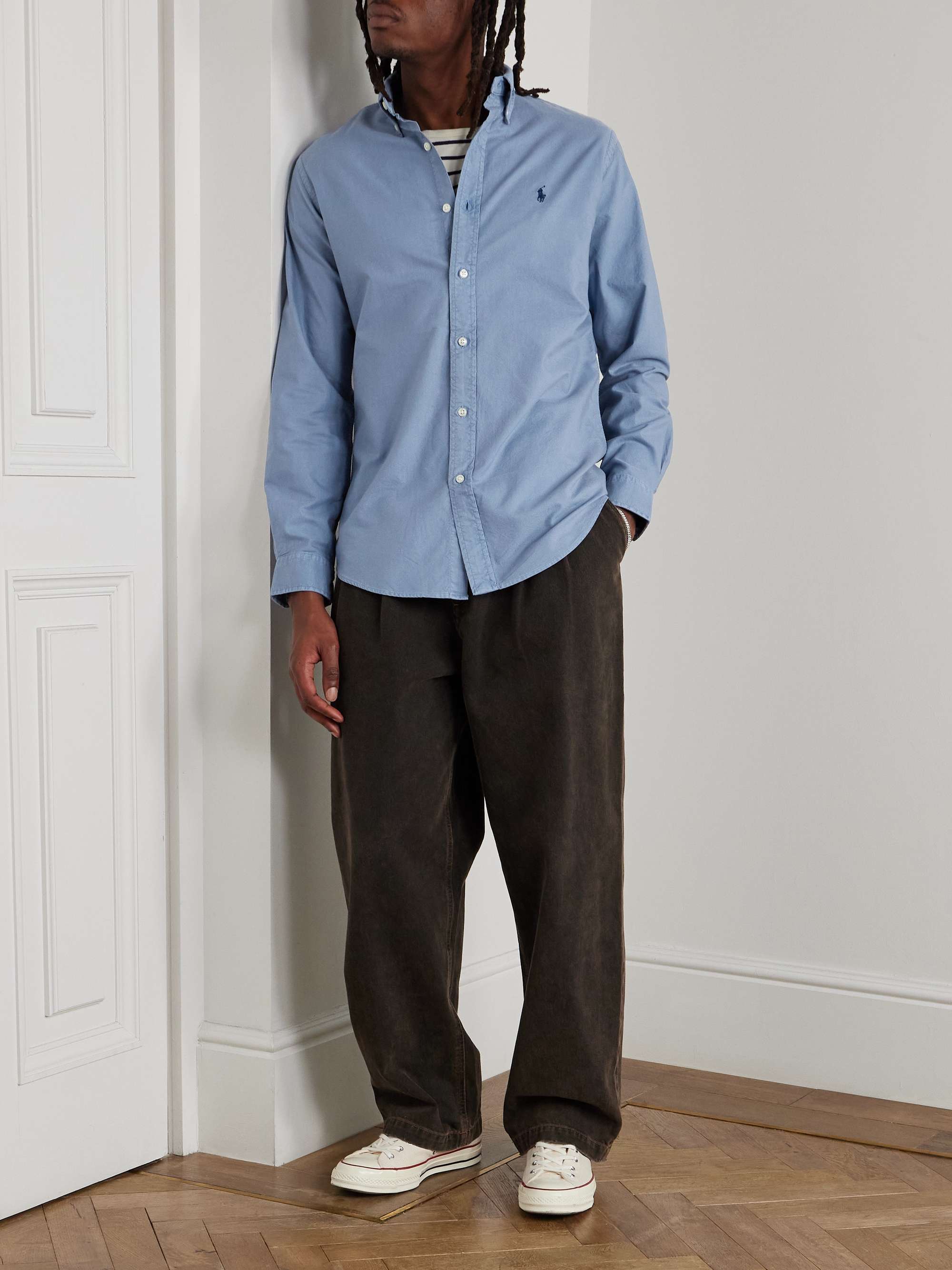 Button-Down Collar Logo-Embroidered Cotton Shirt view