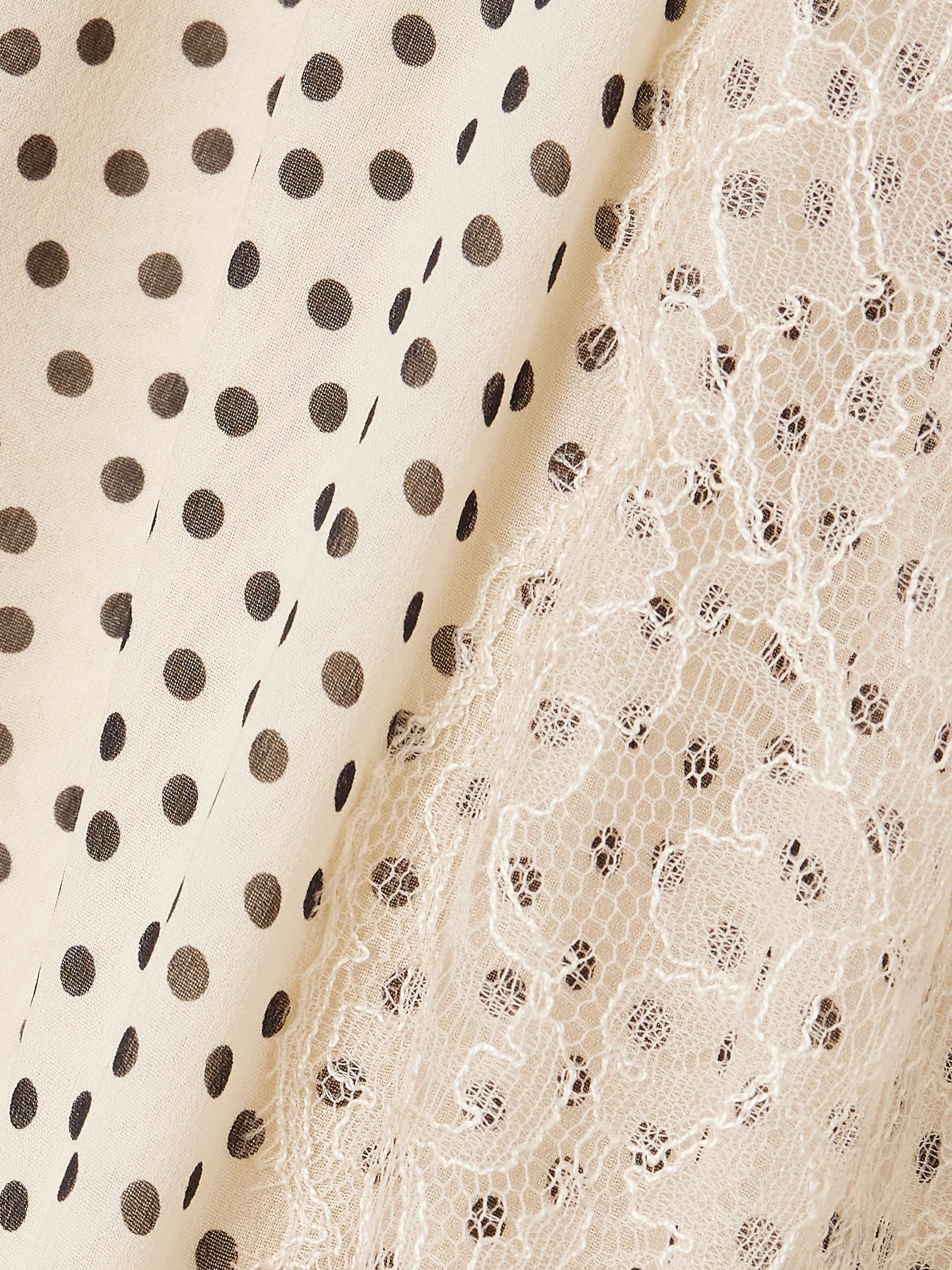 Lace-trimmed ruffled polka-dot silk-georgette gown view