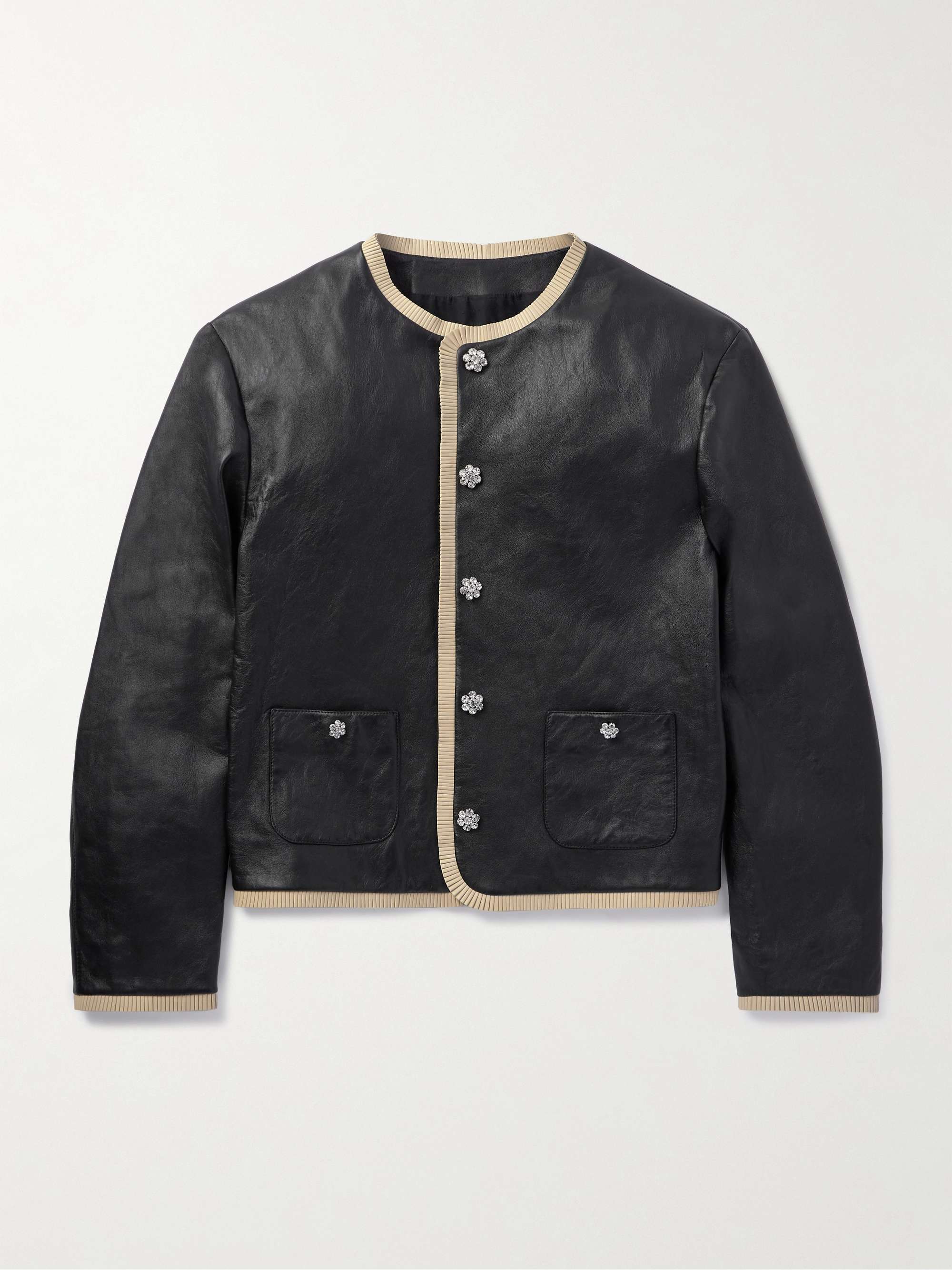 Slim-Fit Crystal-Embellished Leather Jacket view