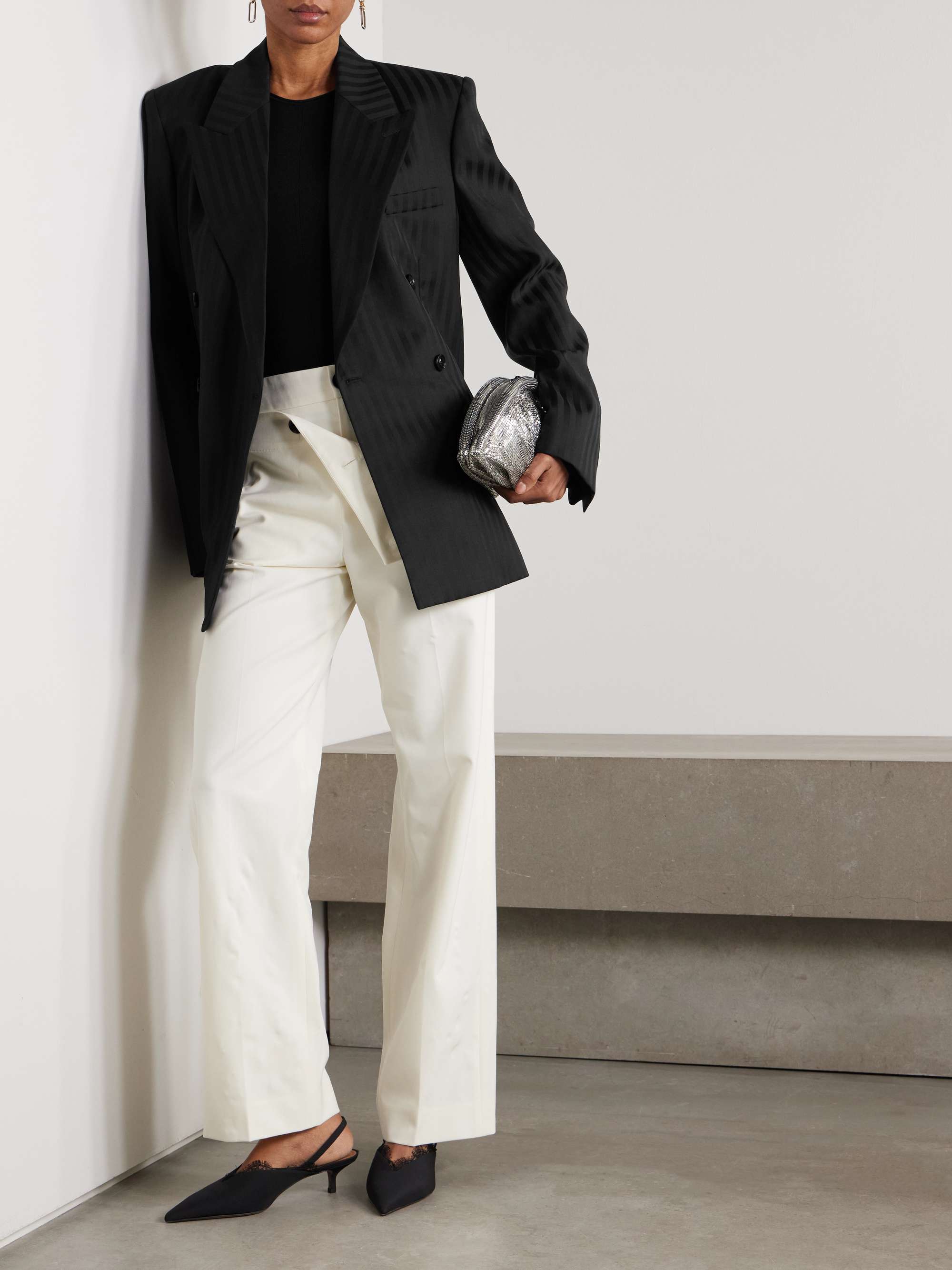 Oversized double-breasted striped wool blazer view