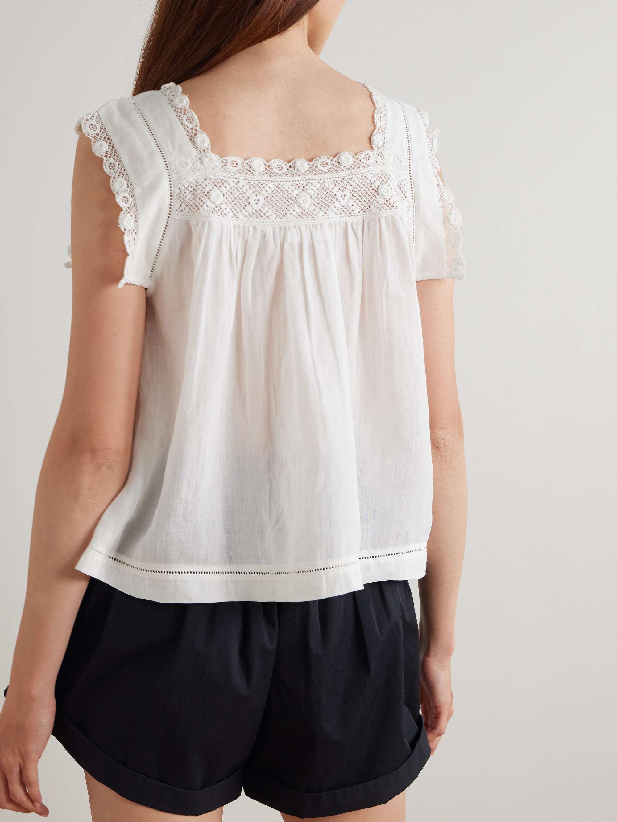 Aphra crochet-trimmed ramie top view