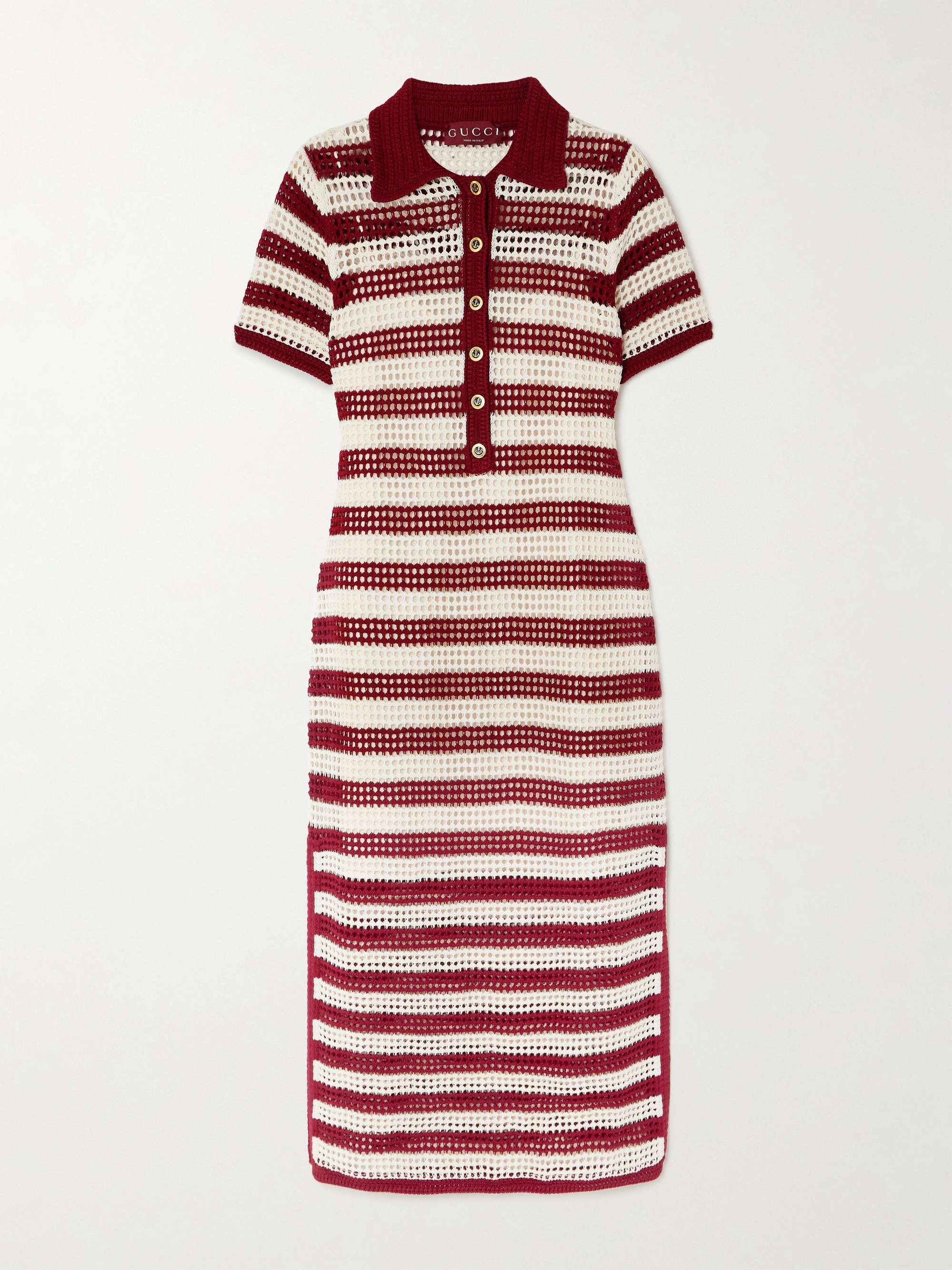 Striped crocheted cotton midi dress view