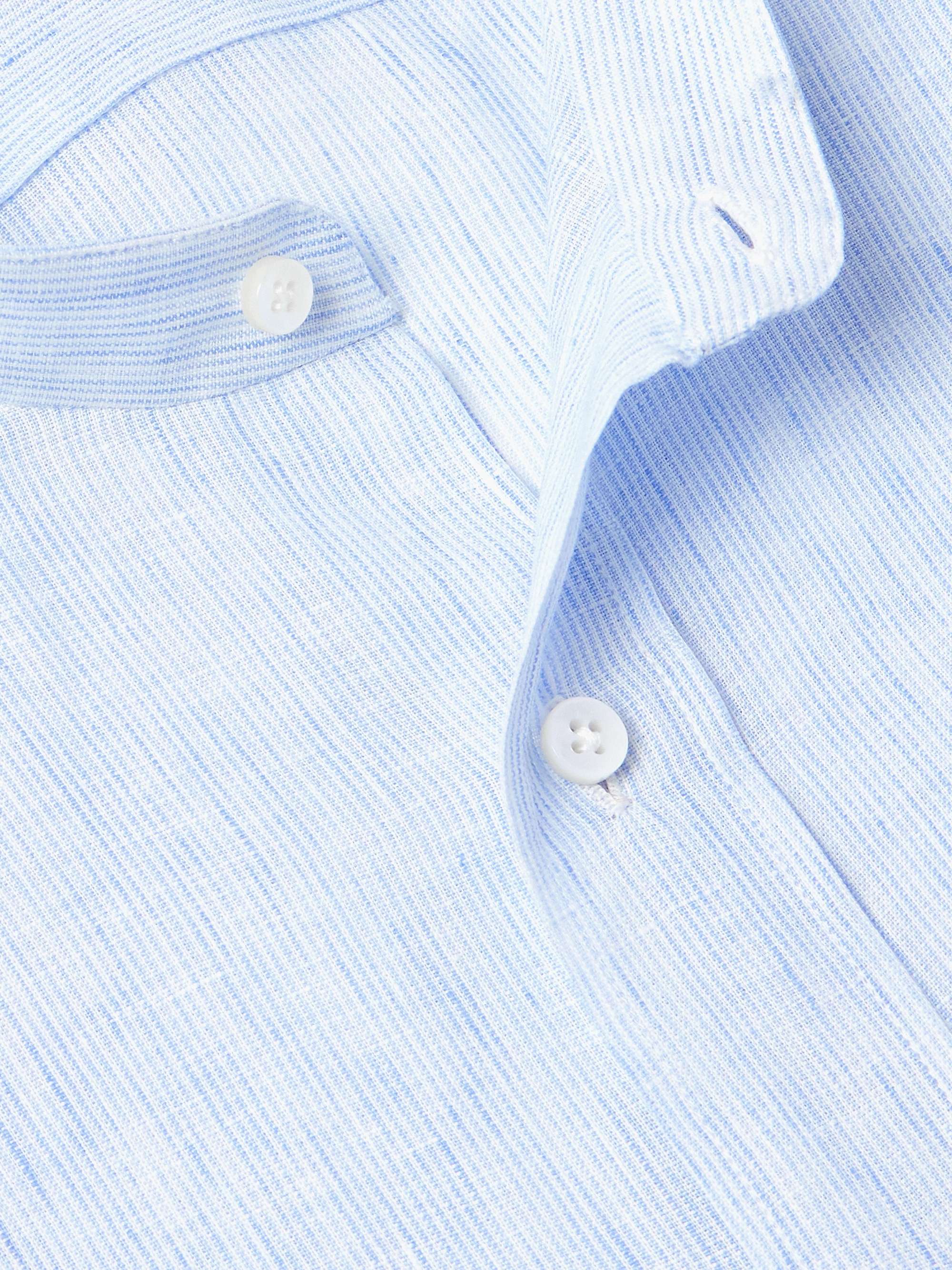 Grandad-Collar Striped Linen Shirt view