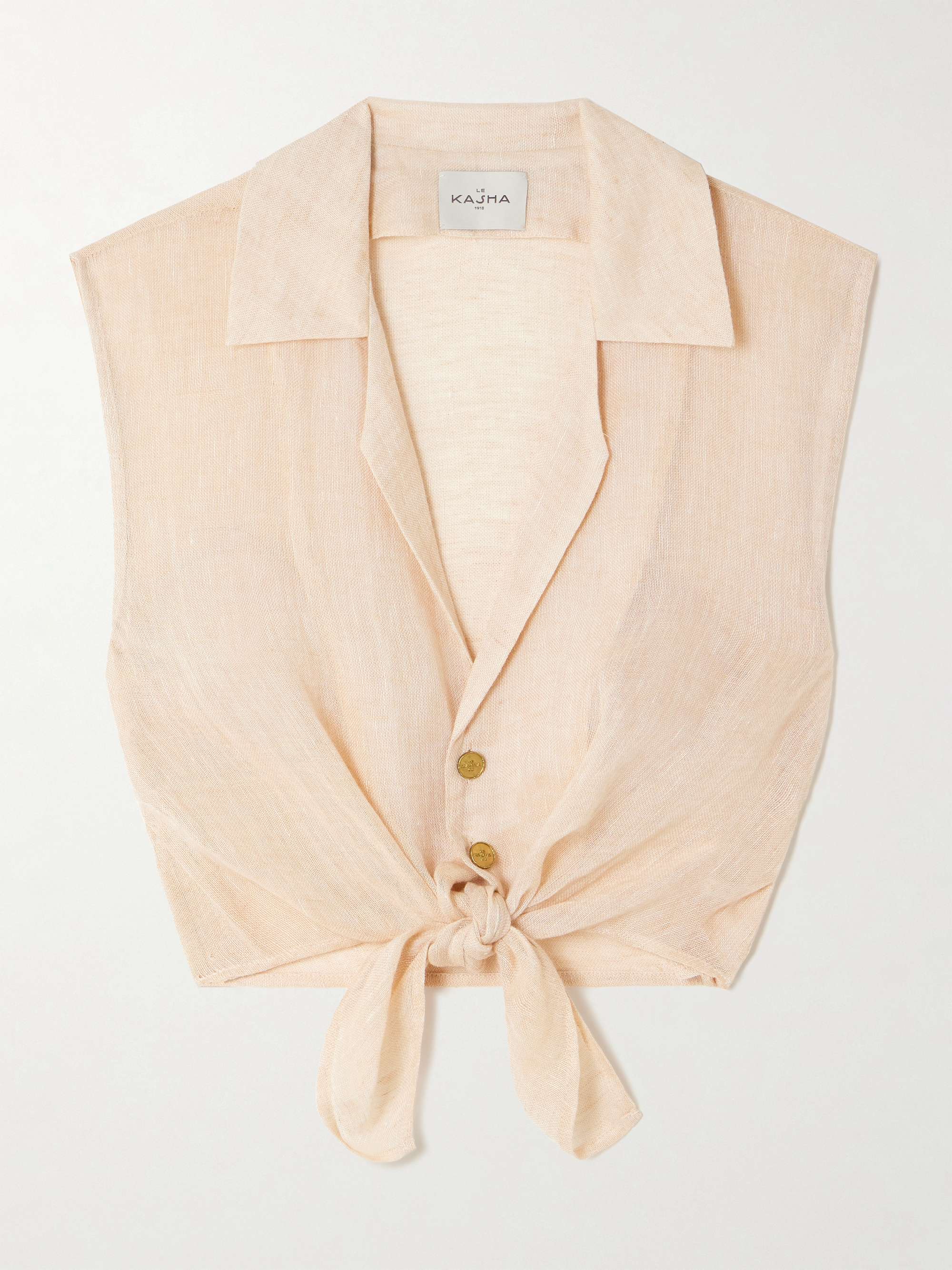 Sanabo tie-detailed linen-gauze top view