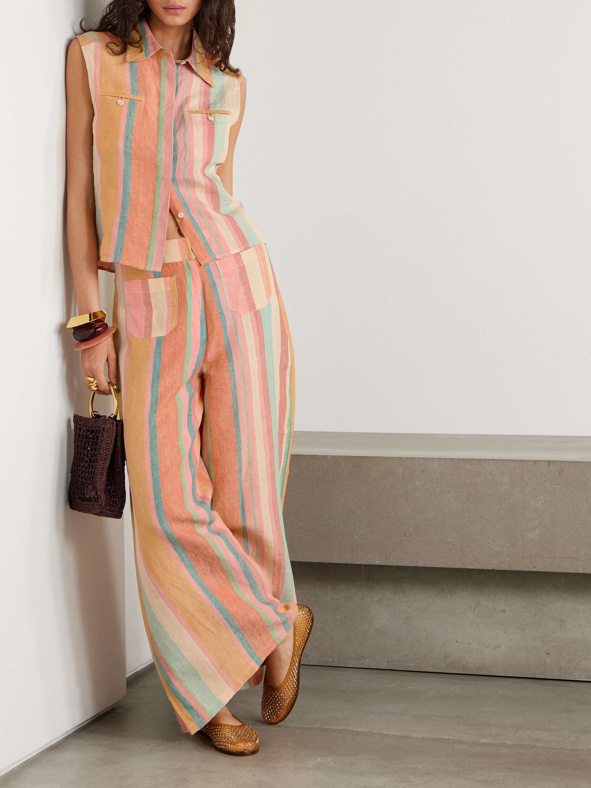 Adele striped linen wide-leg pants view