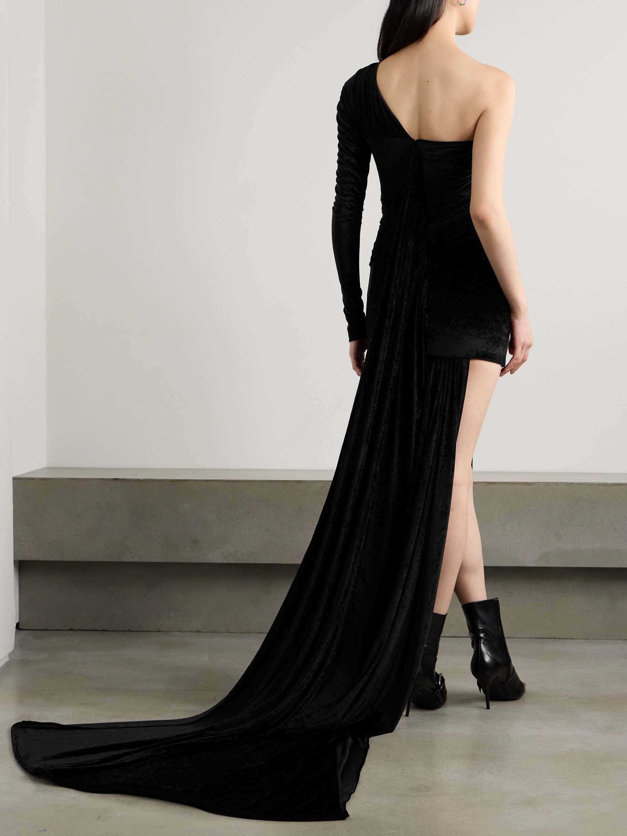 One-shoulder asymmetric velvet dress view