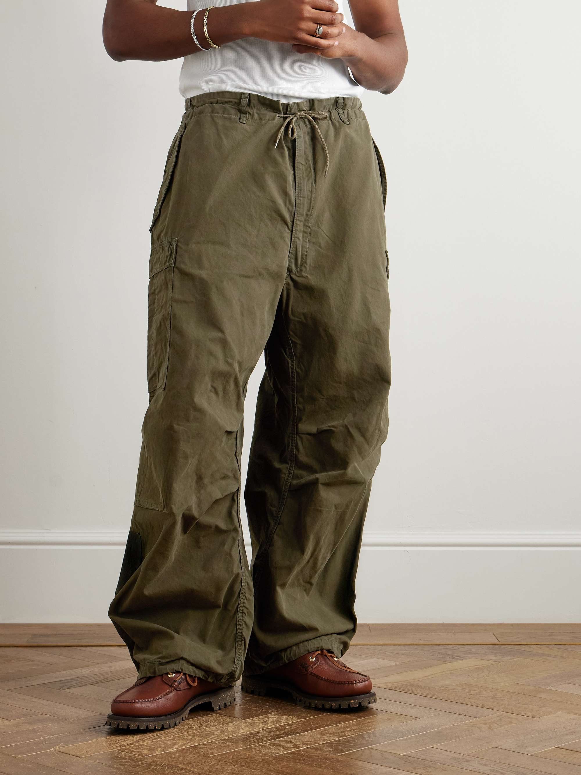 Wide-Leg Cotton-Canvas Drawstring Cargo Trousers view