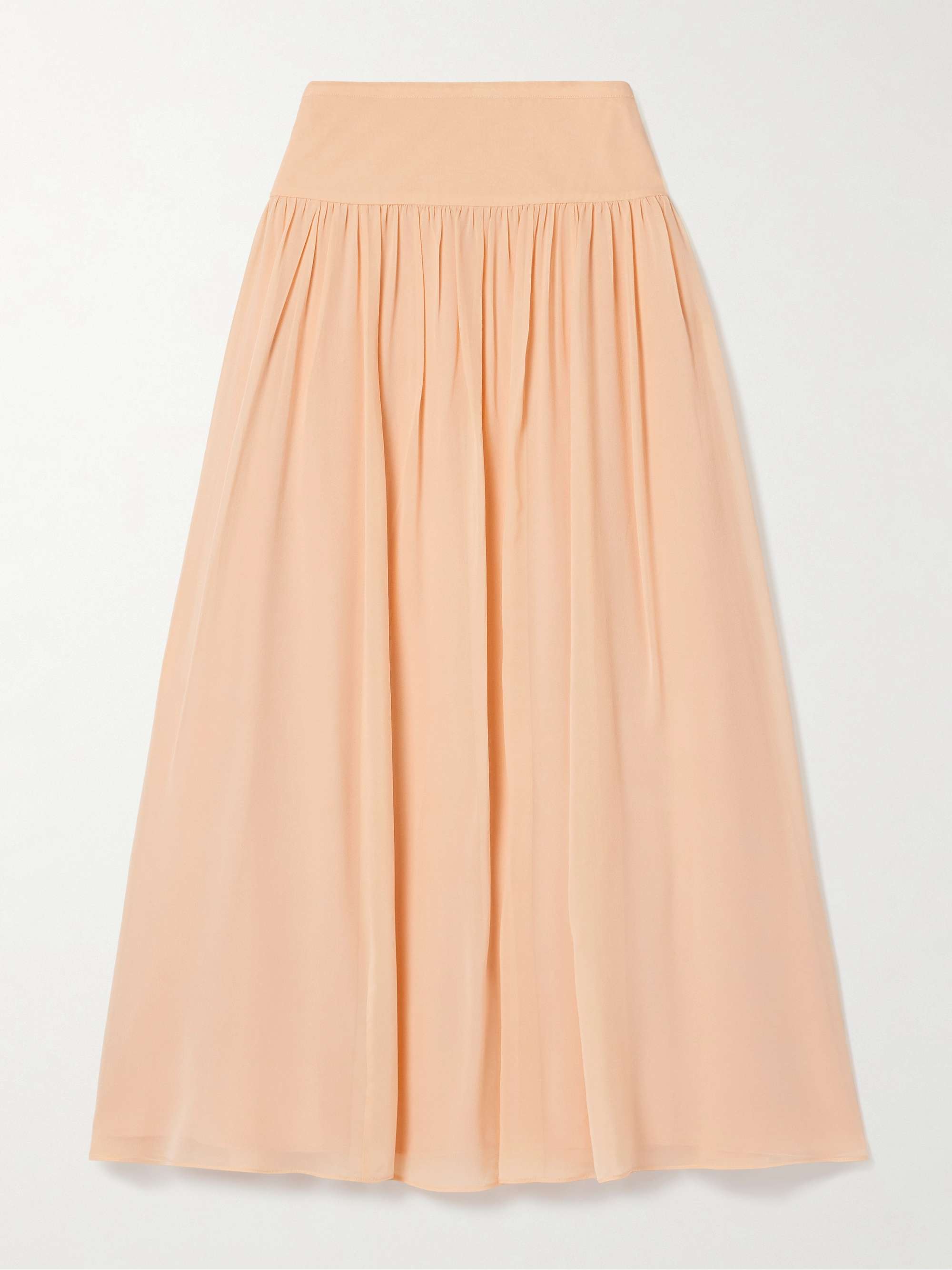 Reina gathered silk crepe de chine midi skirt view