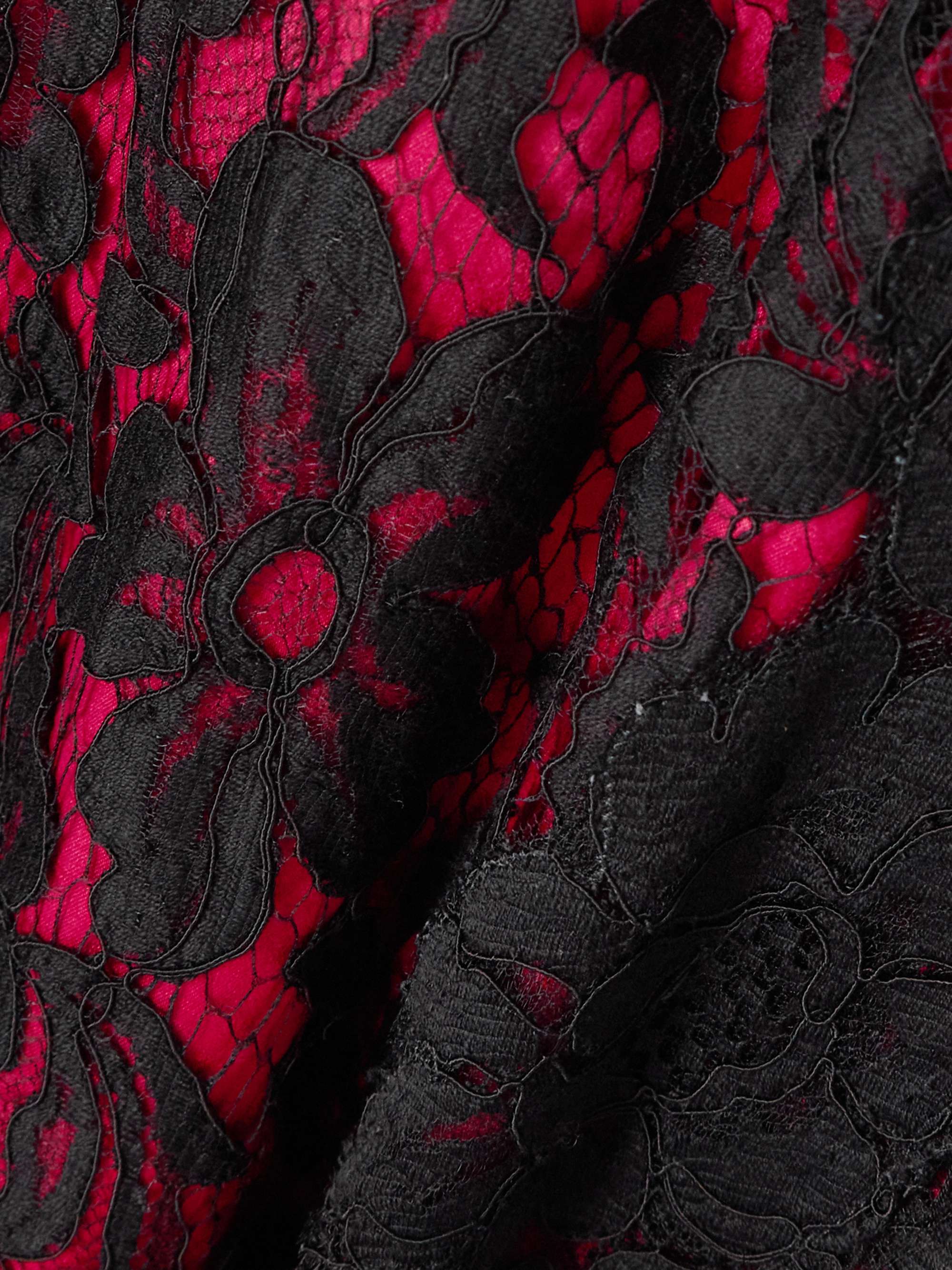 Layered cotton-blend lace and stretch-silk satin bustier midi dress view