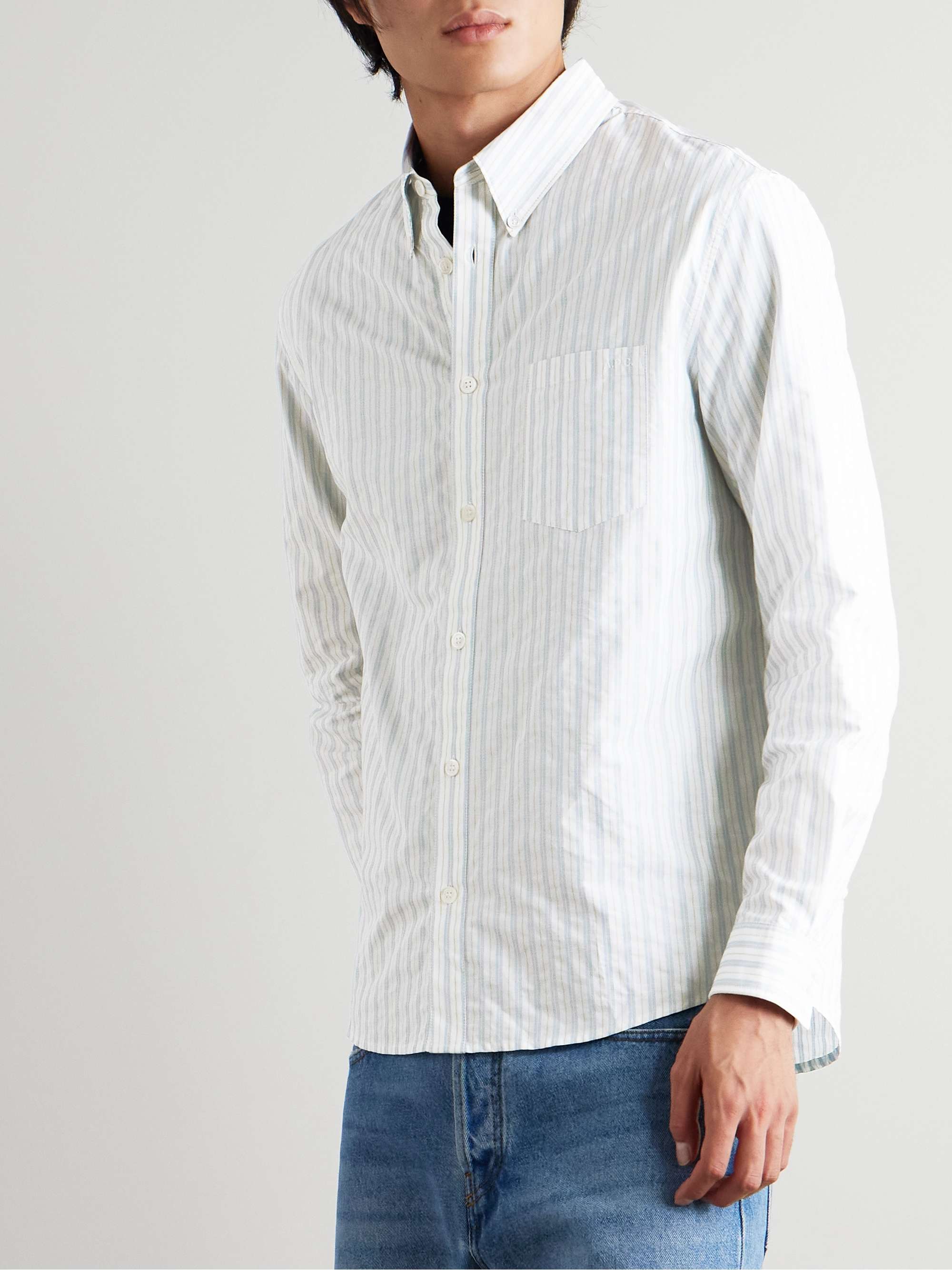 Edouard Button-Down Logo-Embroidered Cotton-Chambray Shirt view