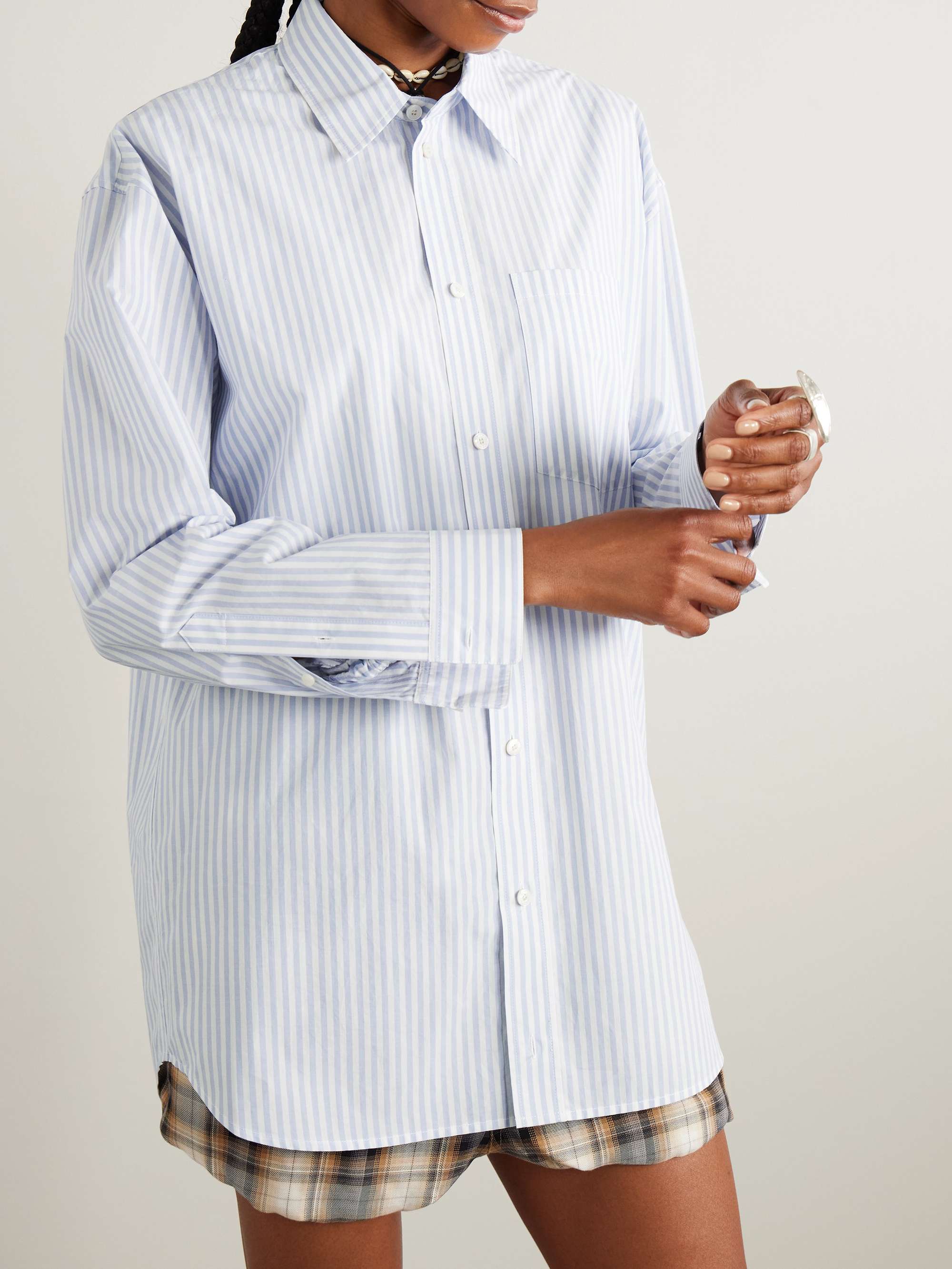 Printed striped cotton-poplin shirt view