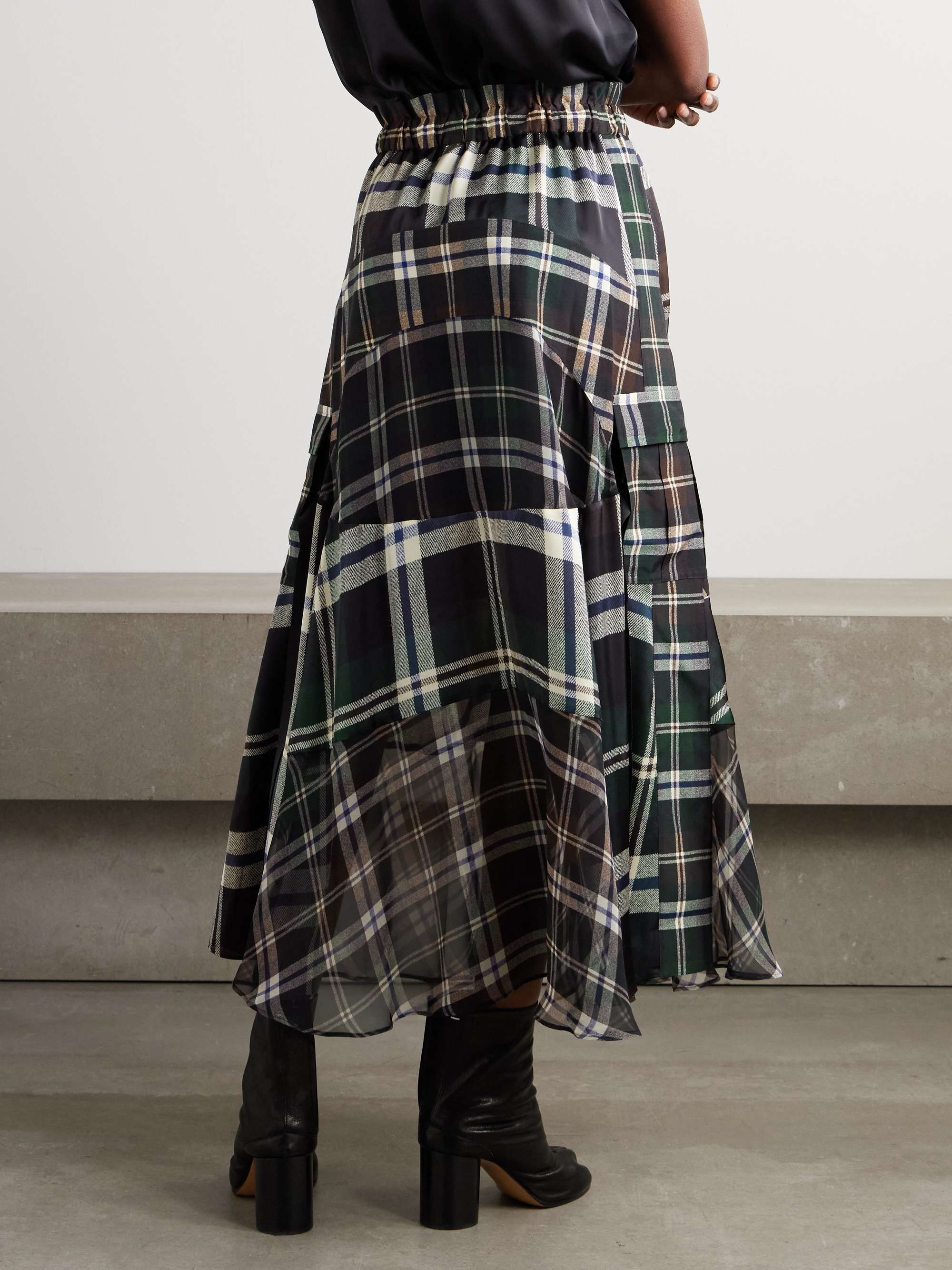 Patchwork checked chiffon maxi skirt view