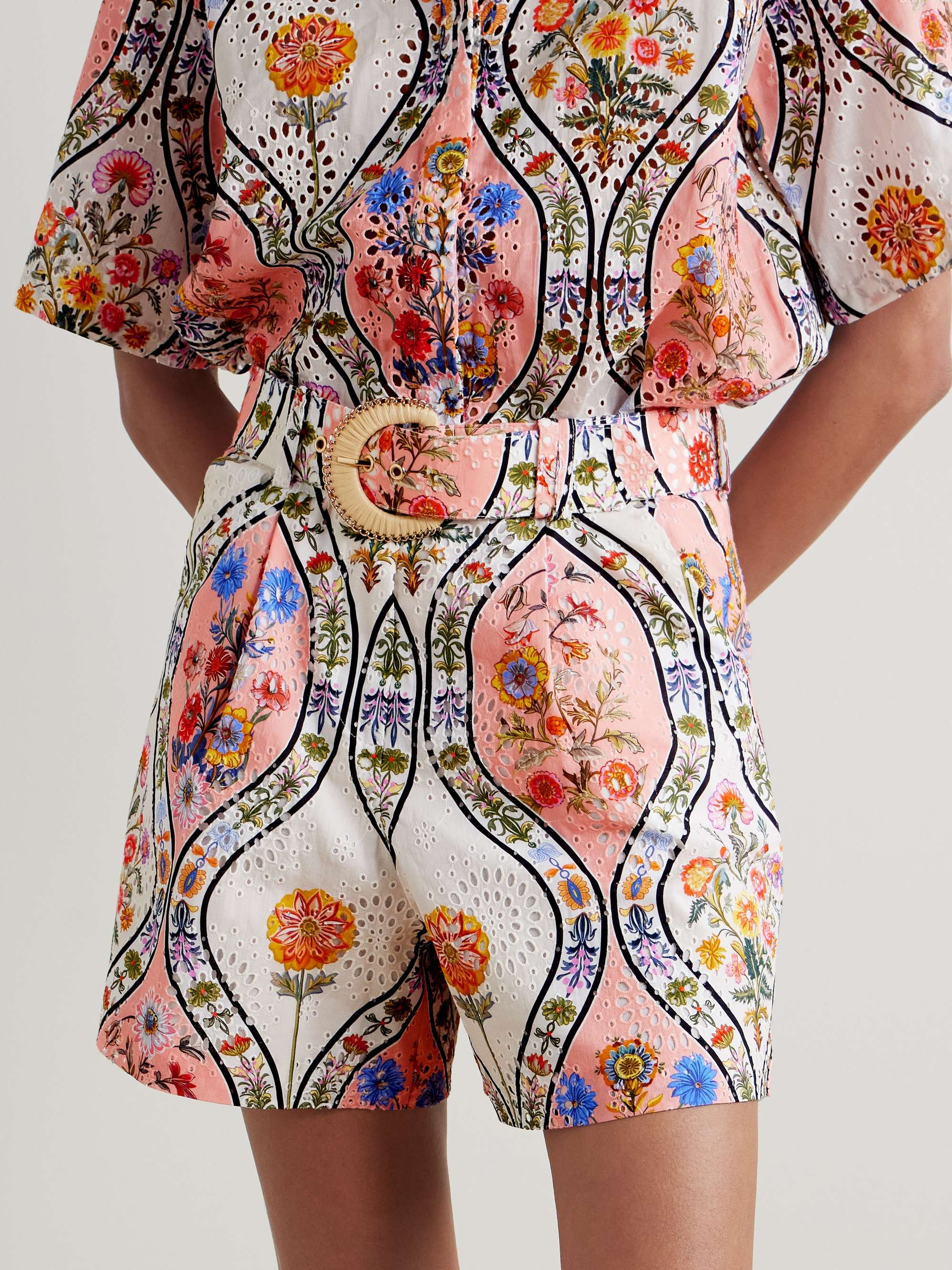Gwen belted printed broderie anglaise cotton shorts view