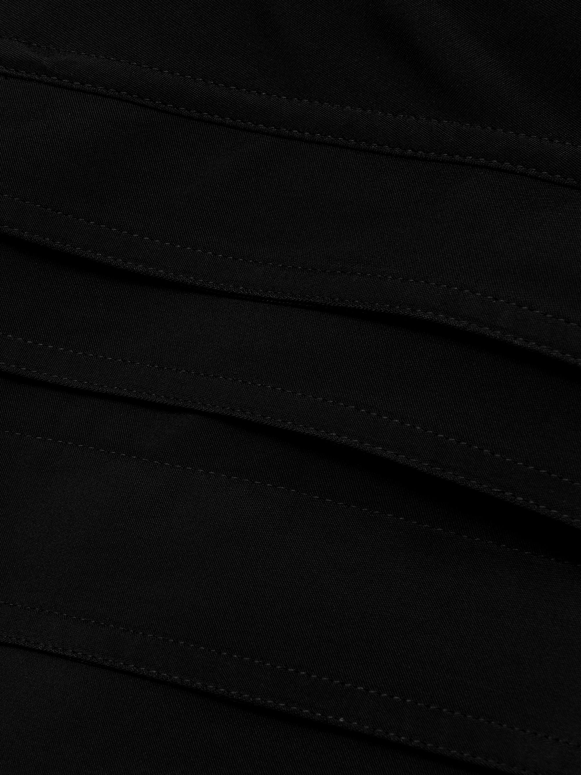 Asymmetric draped pleated crepe top view