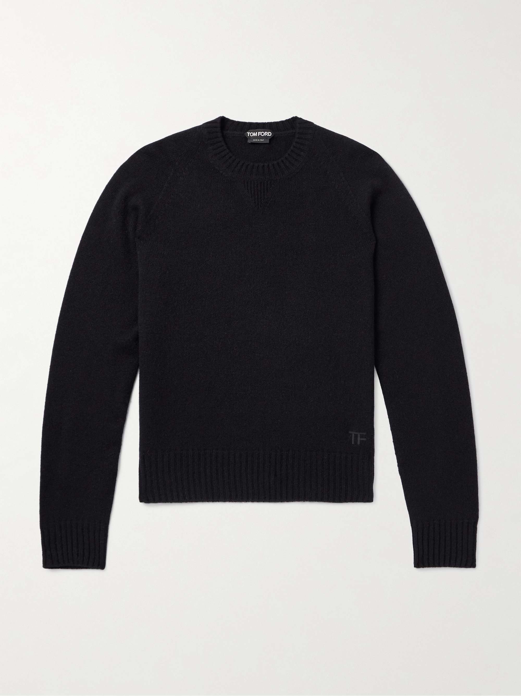 Slim-Fit Logo-Embroidered Brushed-Cashmere Sweater view