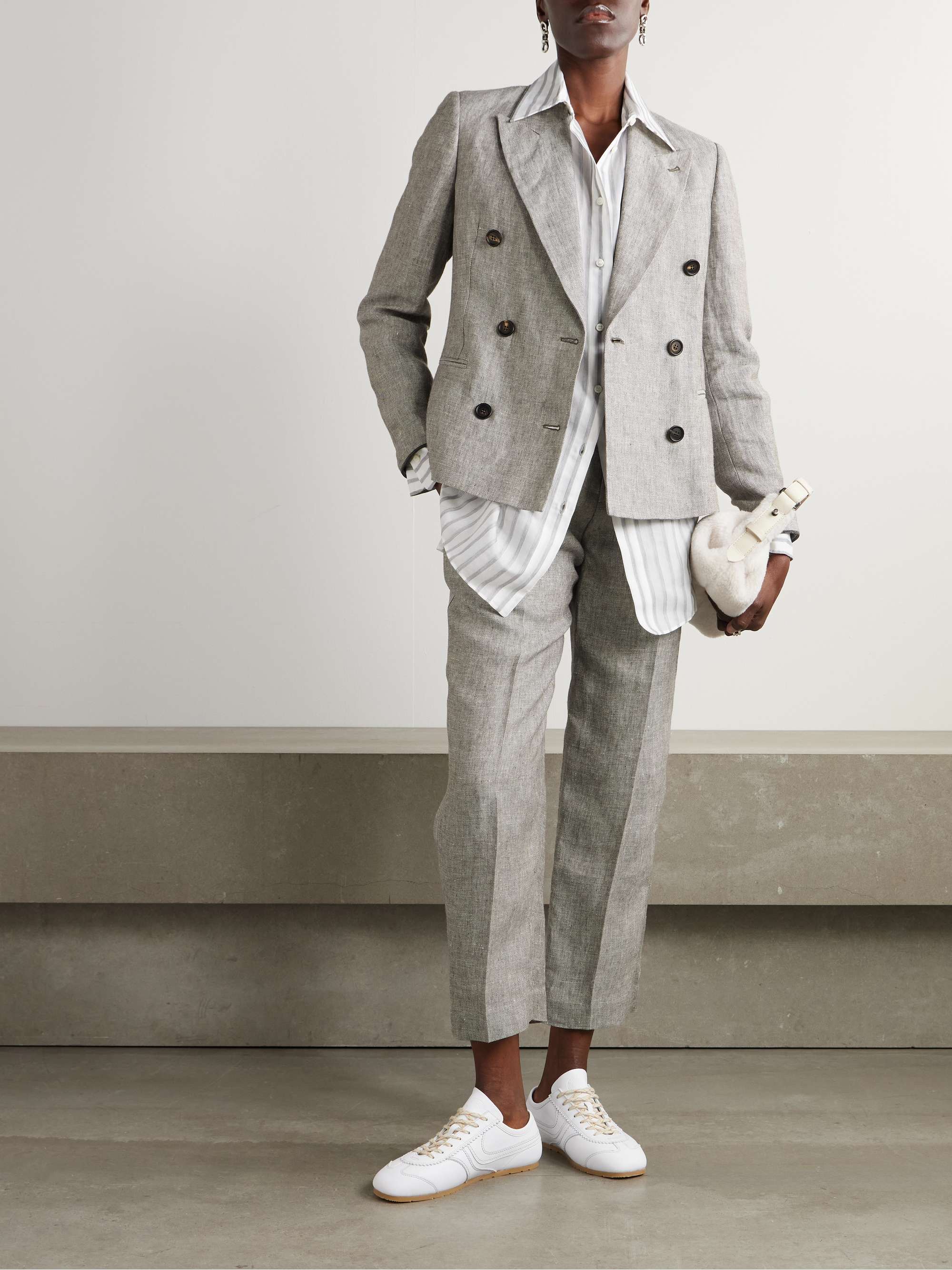 Double-breasted hemp and linen-blend blazer view