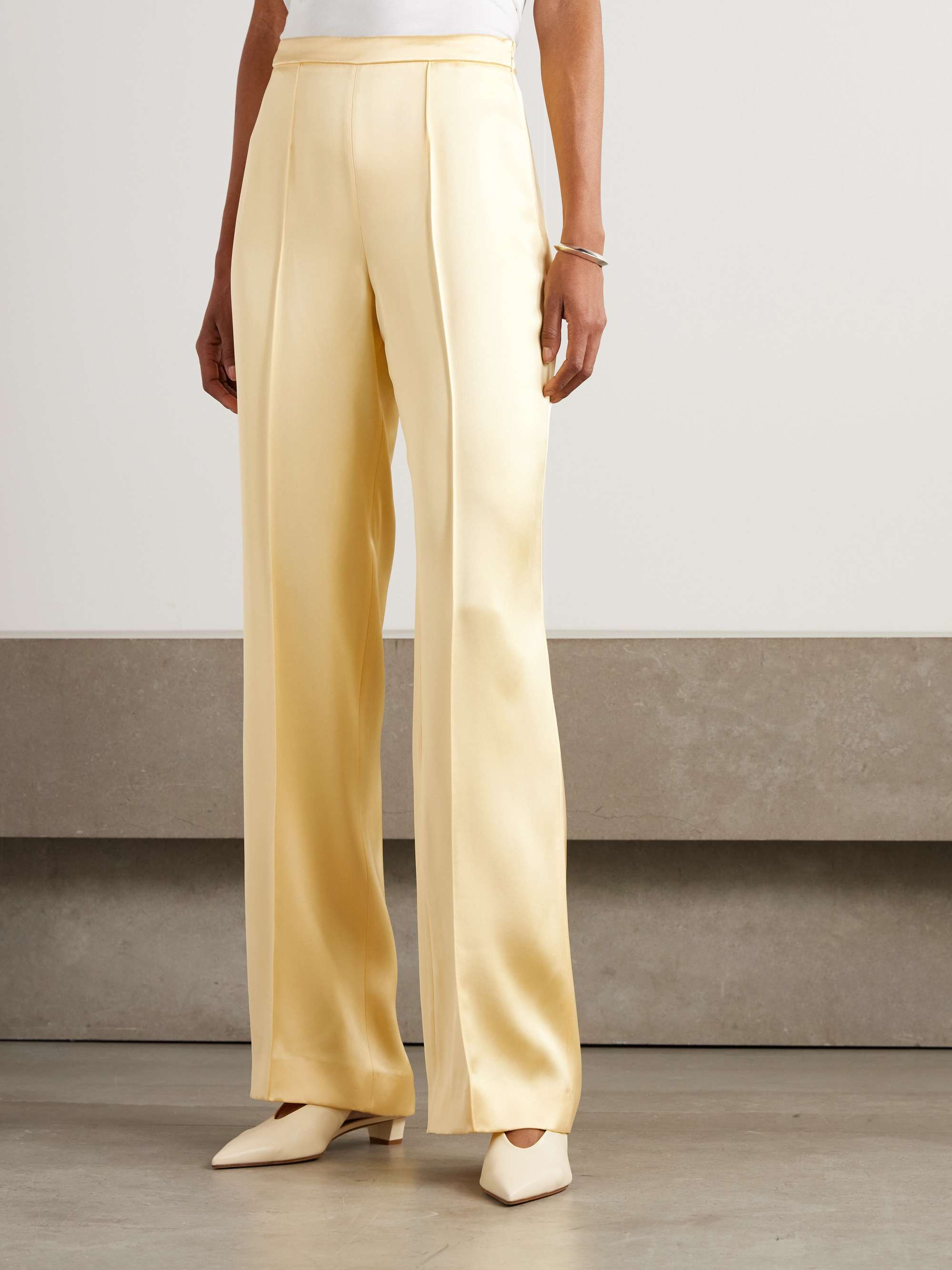 Pintucked satin straight-leg pants view