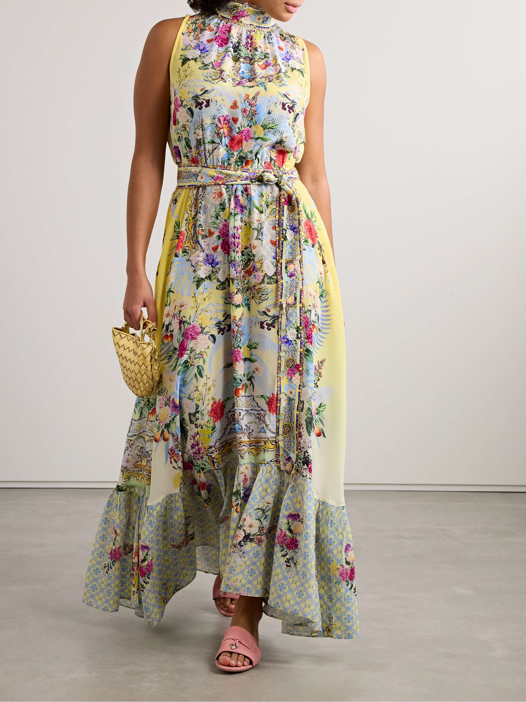Belted tie-neck crystal-embellished floral-print silk-georgette maxi dress view