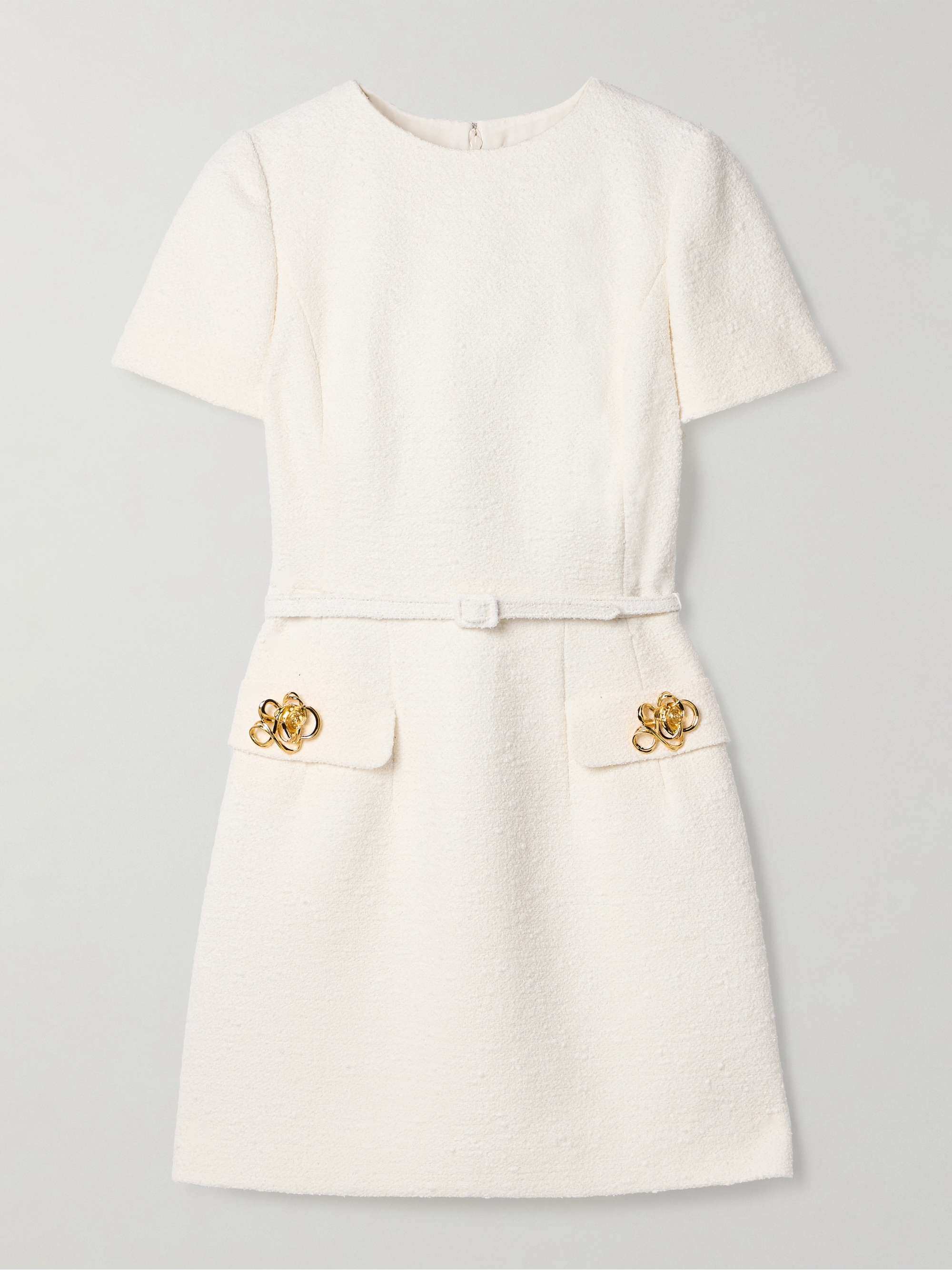 Belted embellished cotton-blend tweed mini dress view