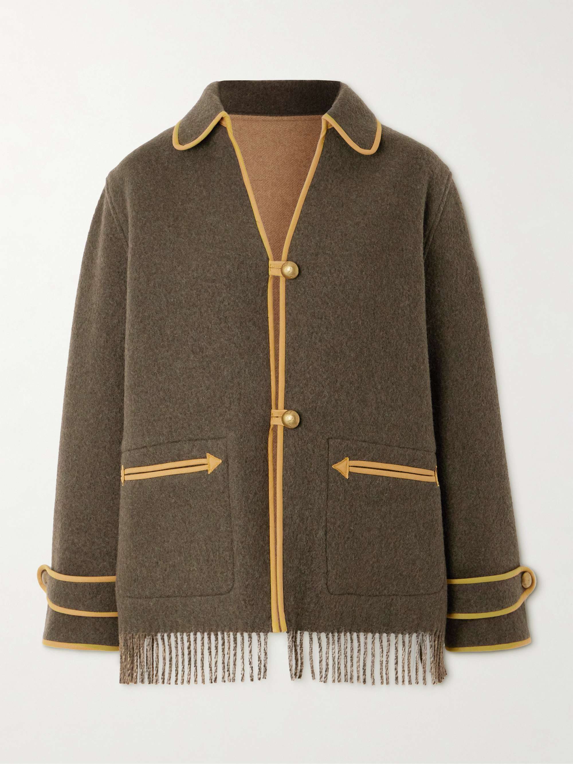 Fringed canvas-trimmed brushed wool-blend jacket view