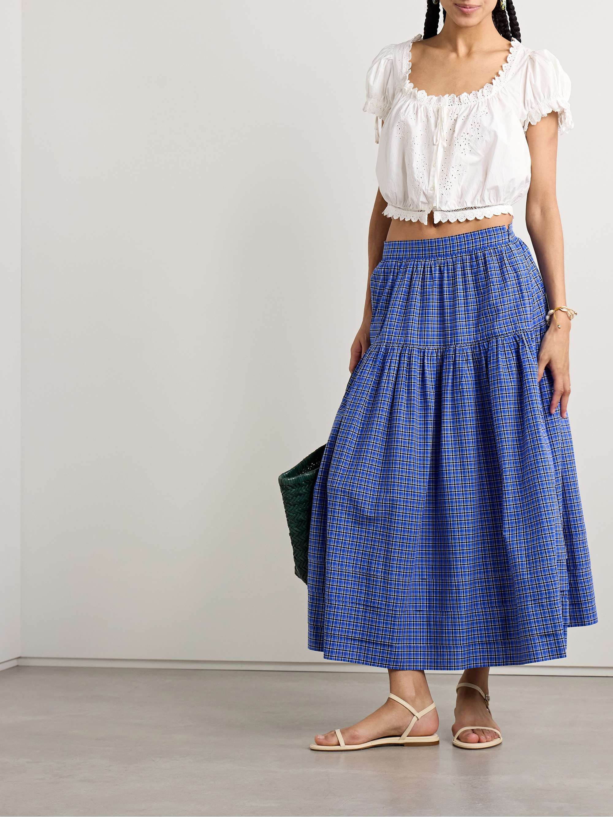 Sebastiane tiered checked voile midi skirt view