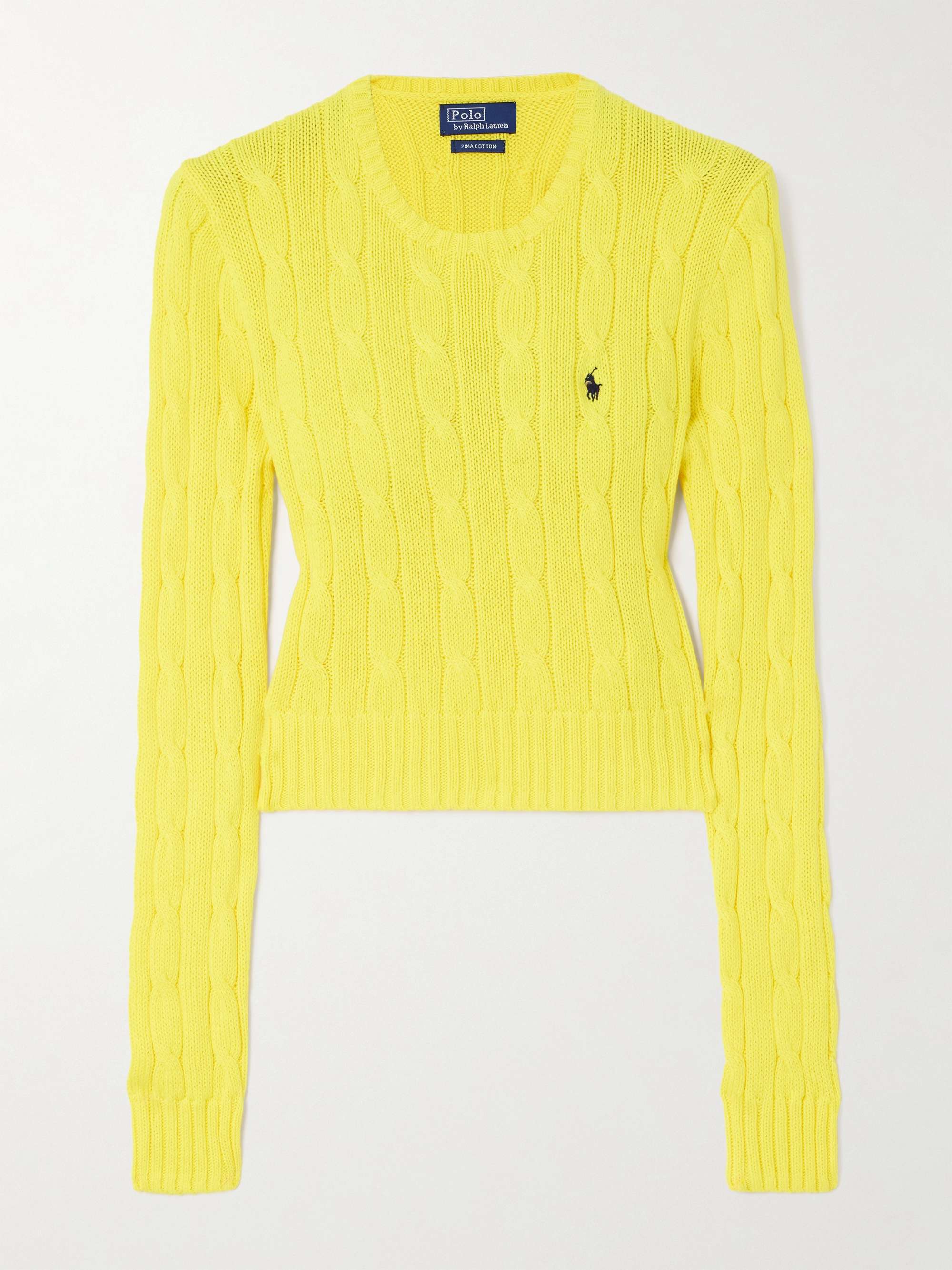 Logo-embroidered cropped cable-knit cotton sweater view