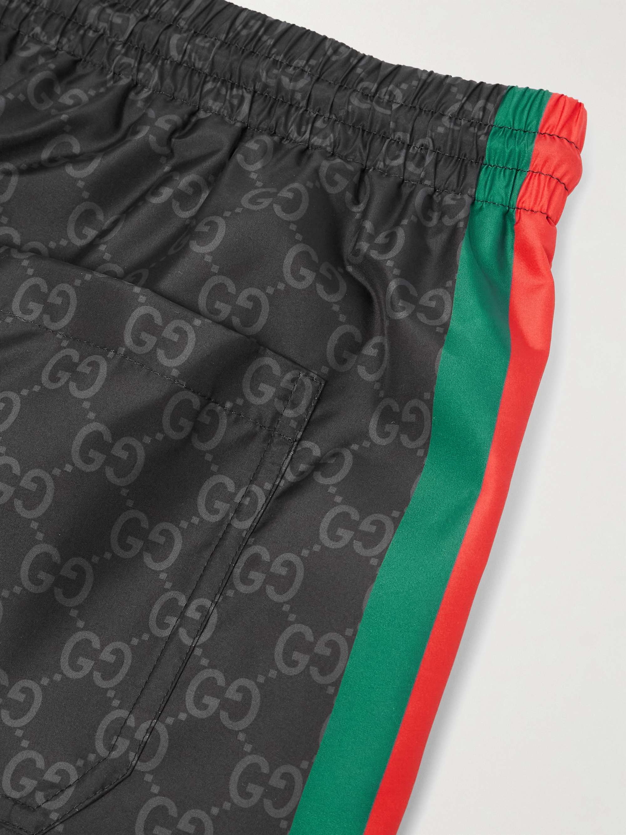 Straight-Leg Mid-Length Logo-Print Striped Swim Shorts view