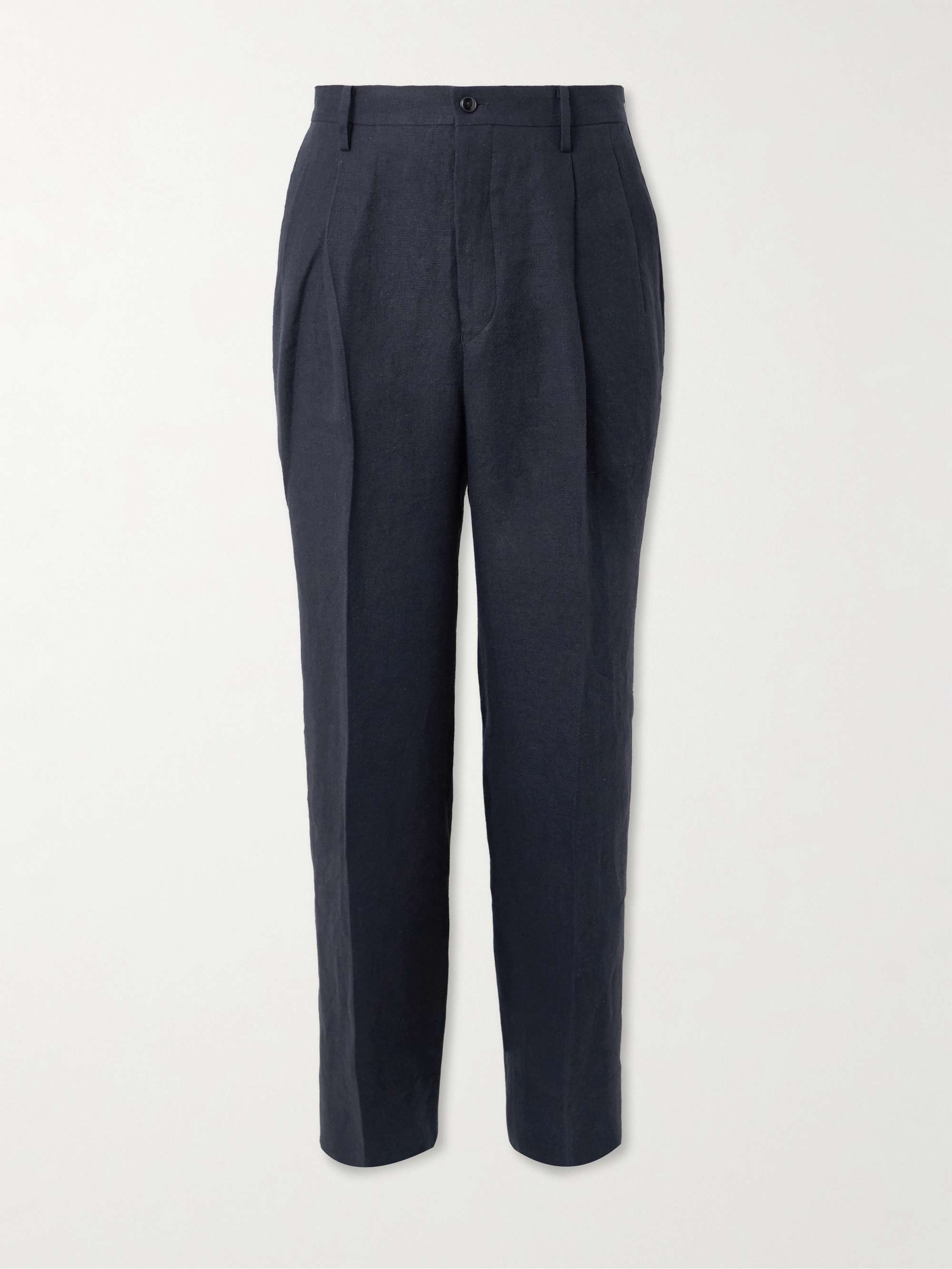Shoecut Slacks Straight-Leg Pleated Linen and Silk-Blend Suit Trousers view