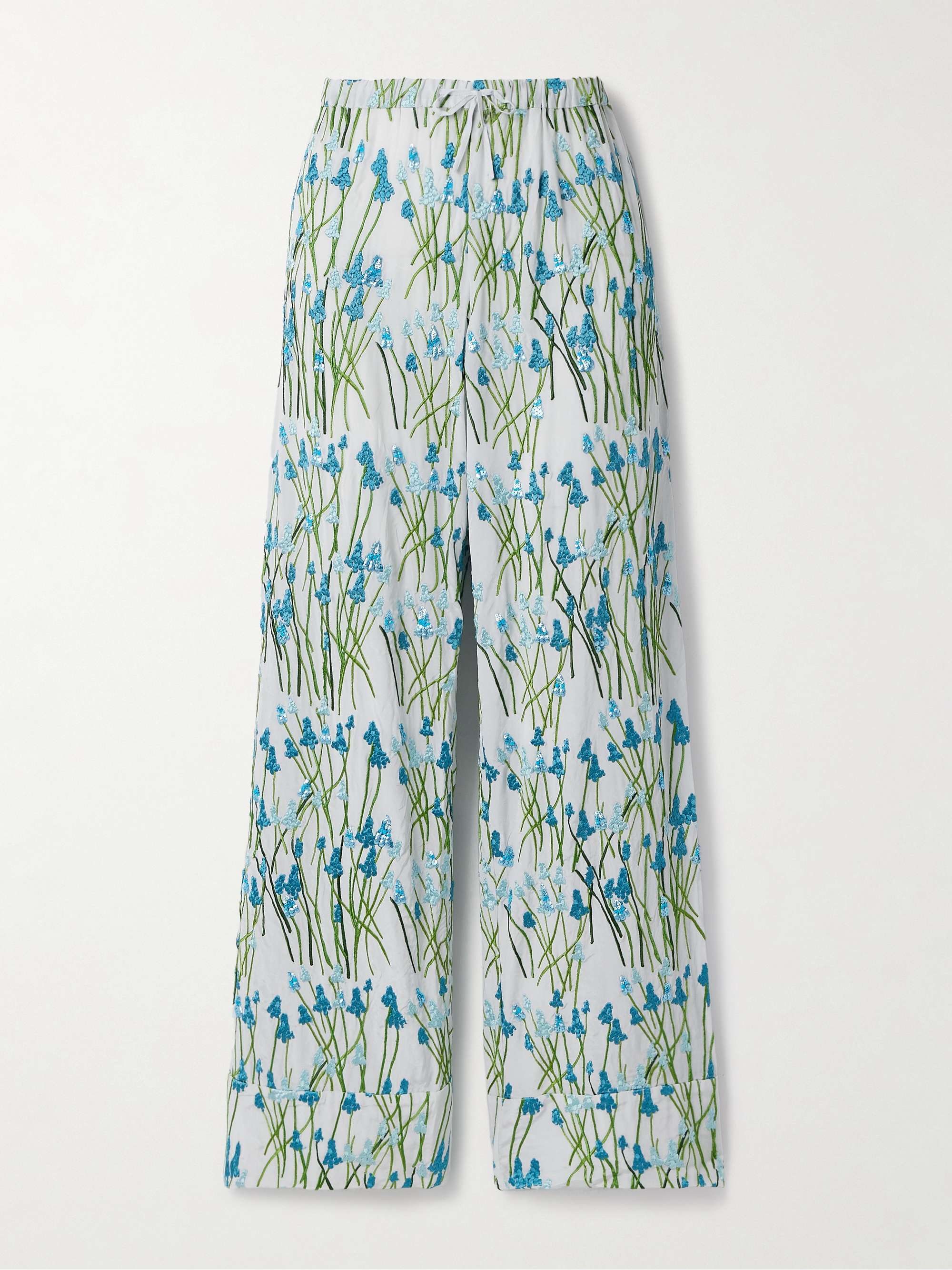 Louis sequin-embellished embroidered silk pajama pants view