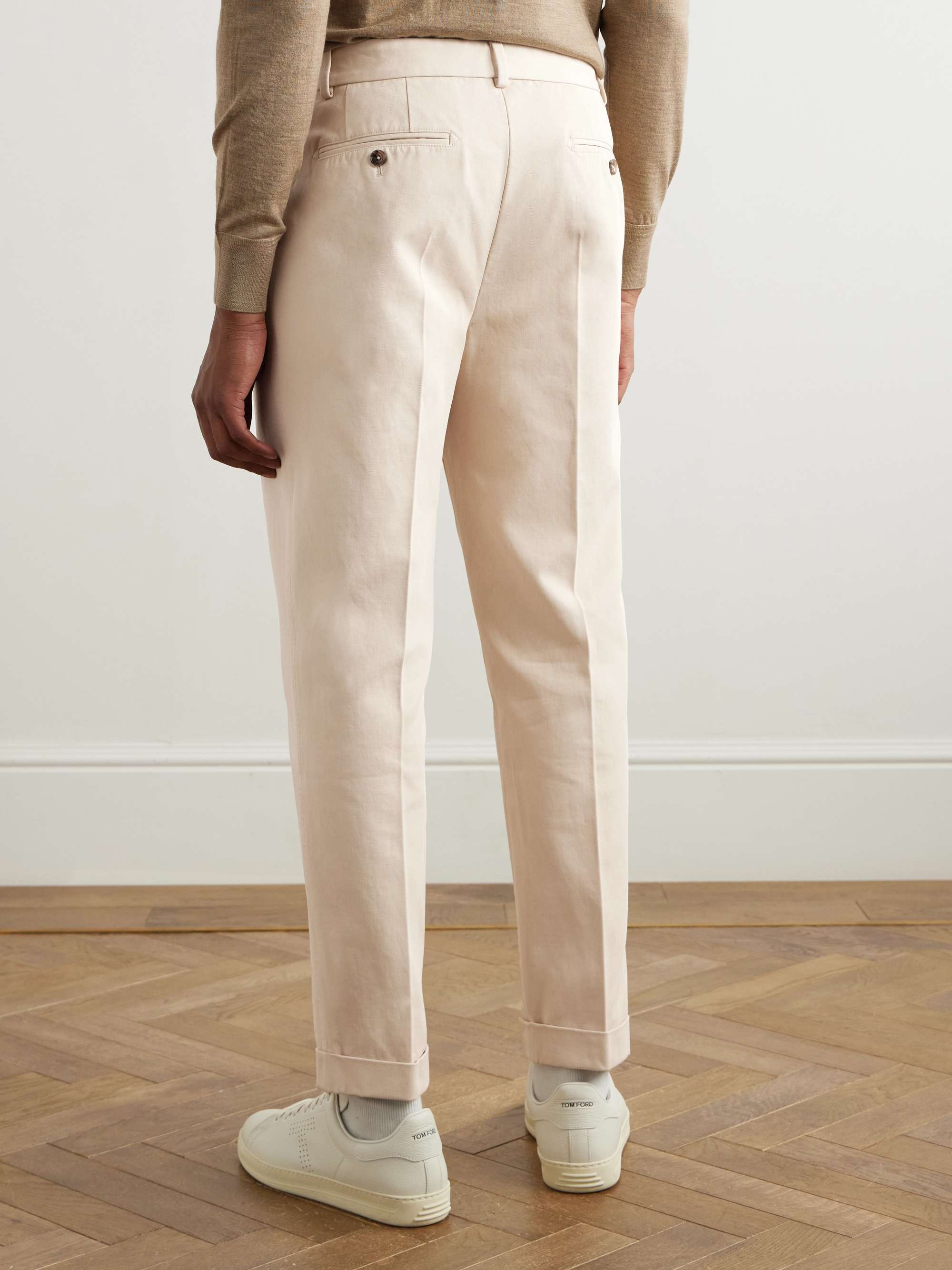 Straight-Leg Pleated Cotton-Gabardine Trousers view