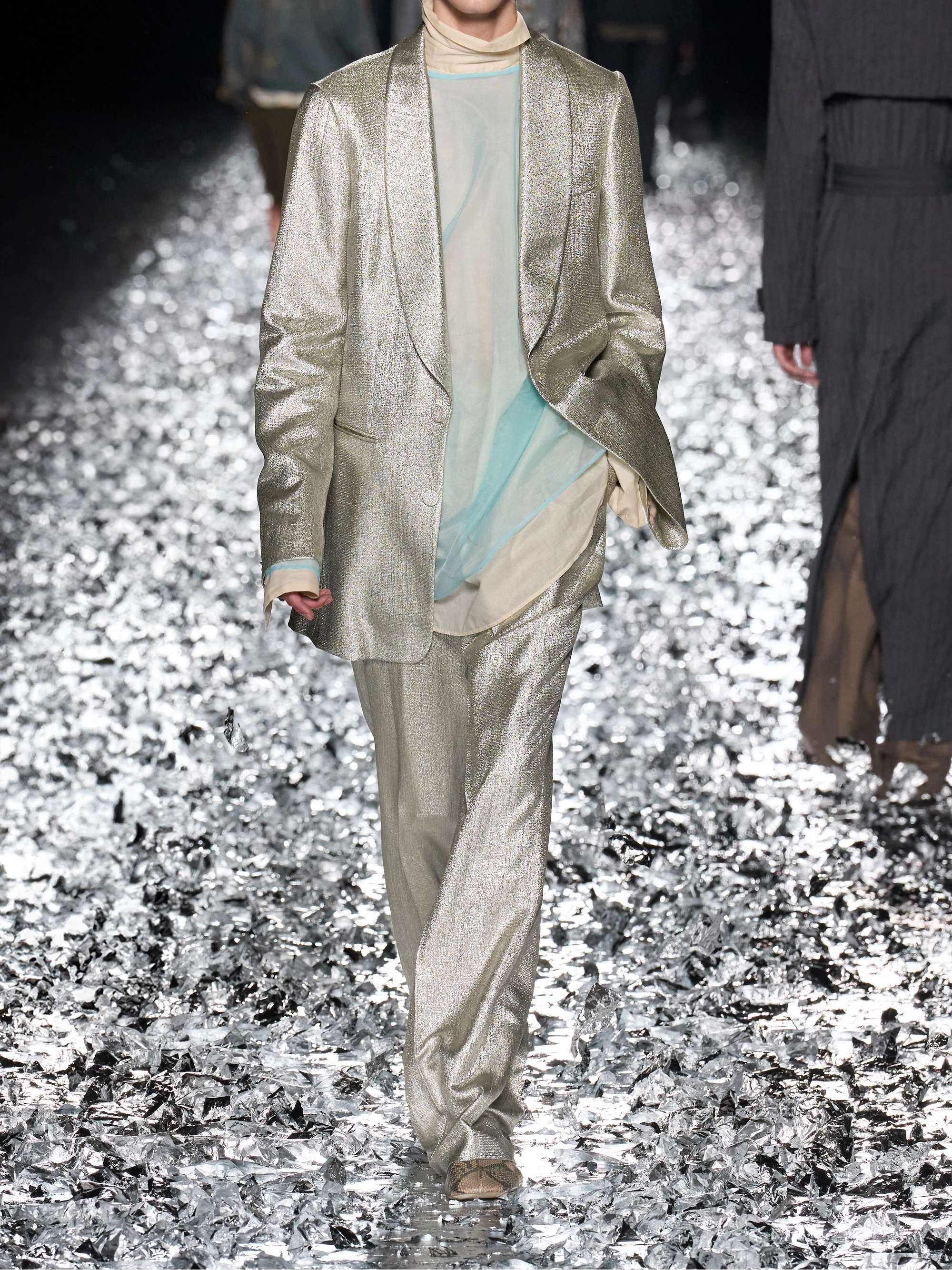 Pleated lamé wide-leg pants view