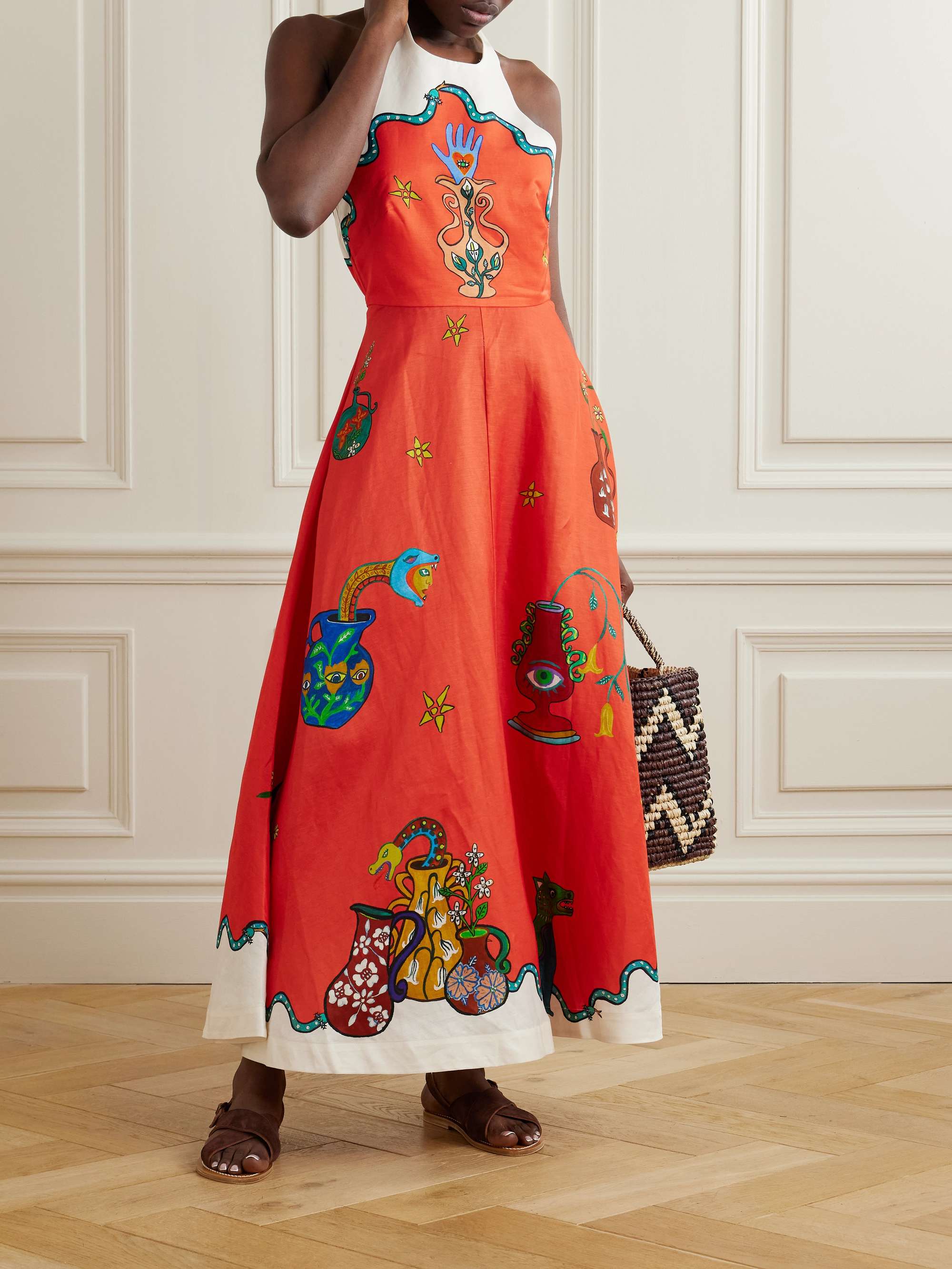 Rose printed twill maxi halterneck dress view