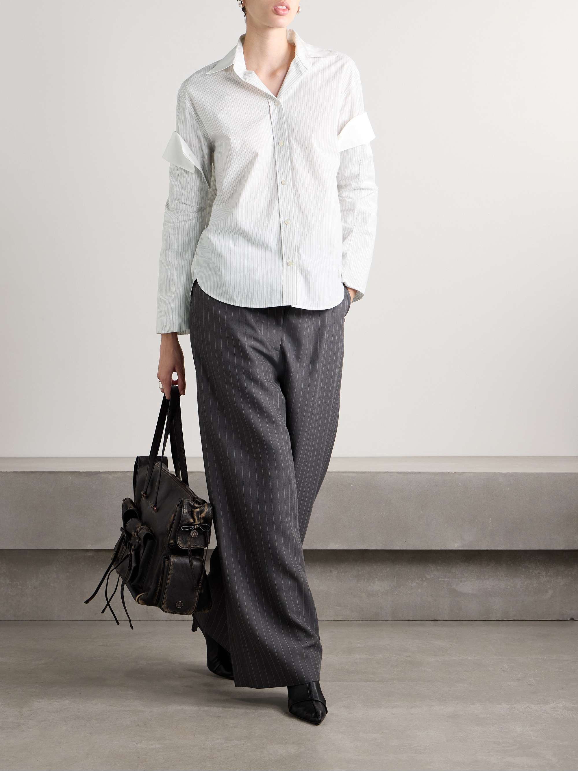 Layered striped cotton-poplin shirt view