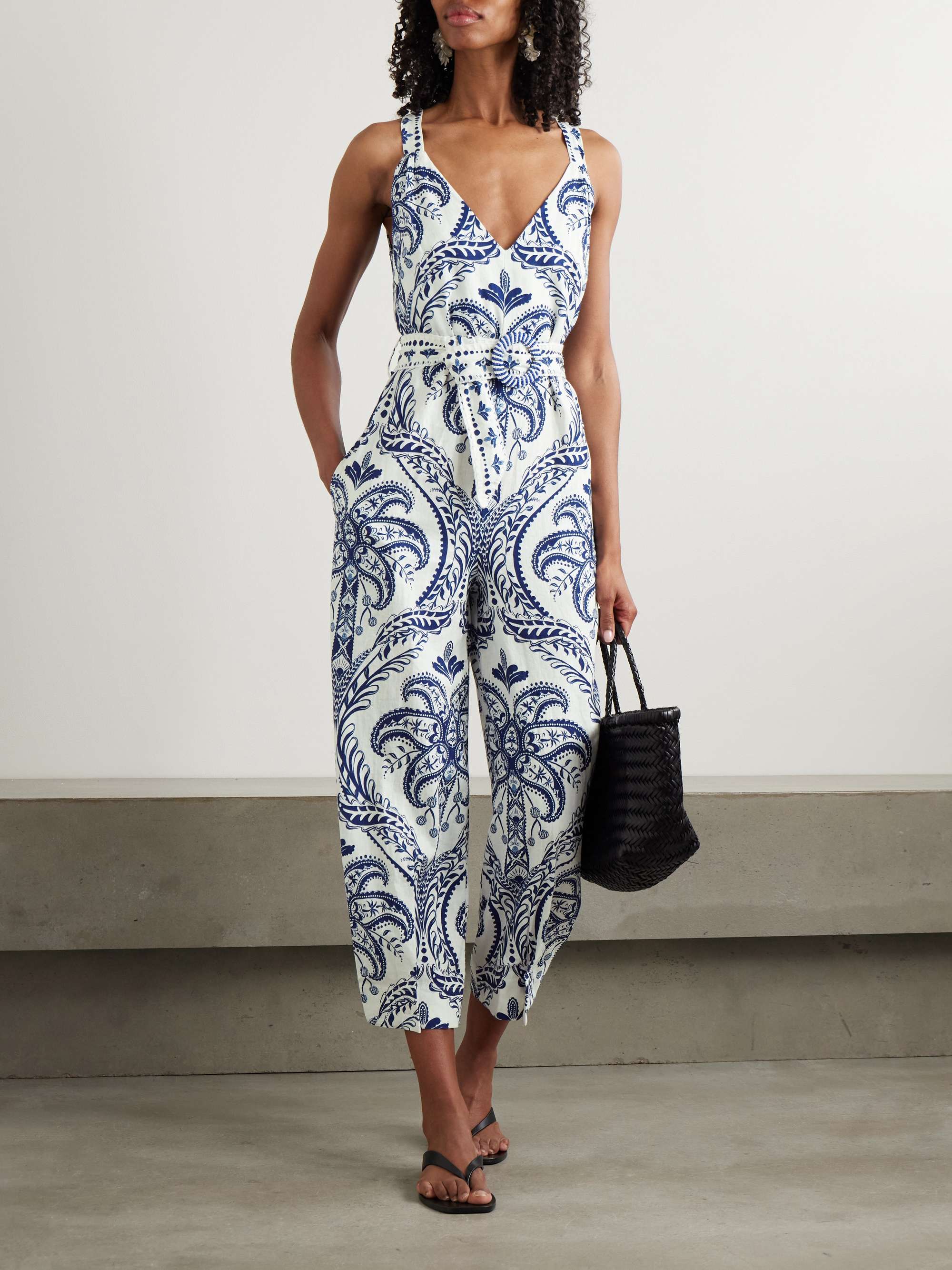 Belted printed linen and LENZING™ ECOVERO™-blend jumpsuit view