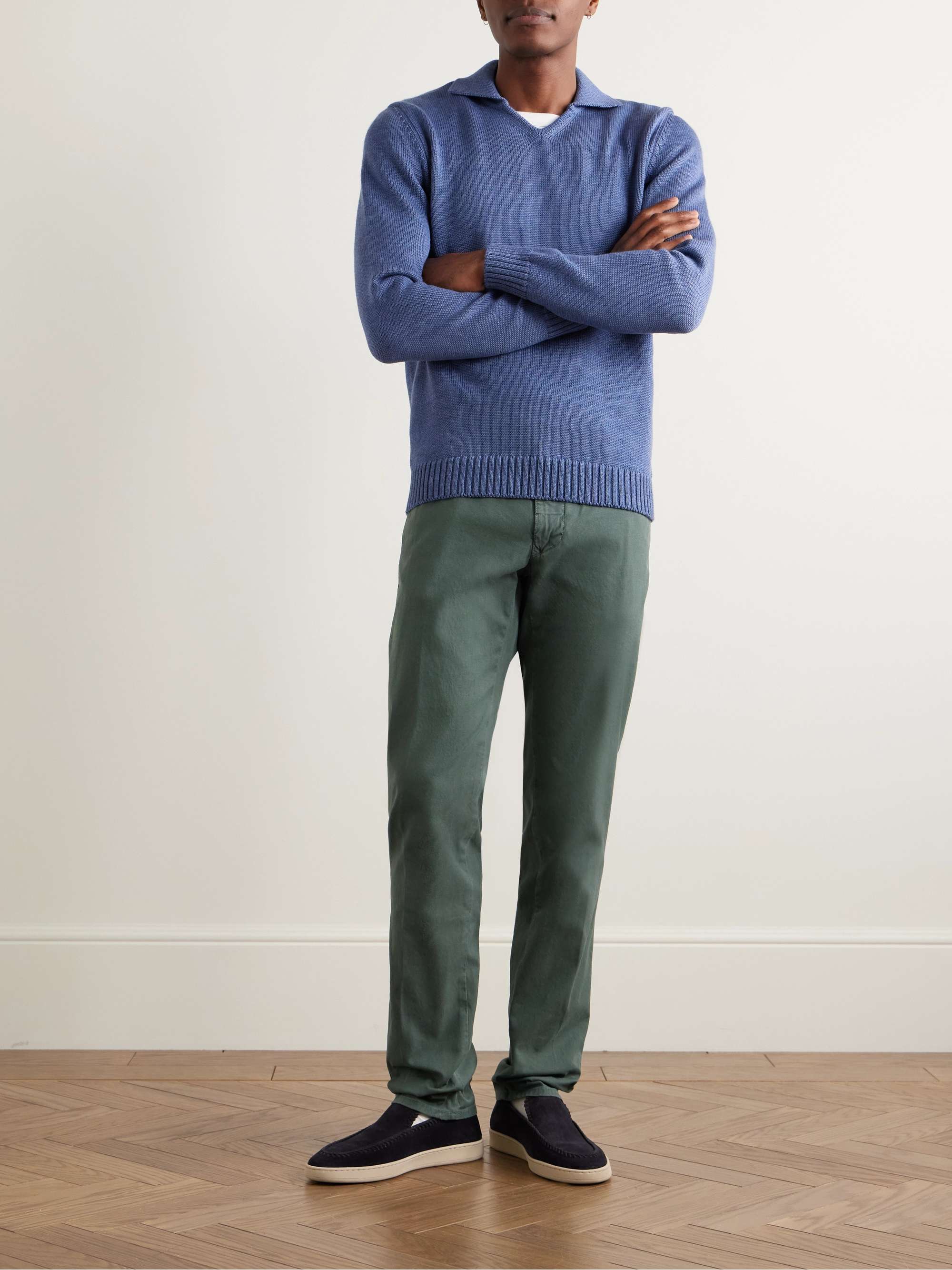 Slim-Fit Panama Stretch-Cotton Canvas Trousers view