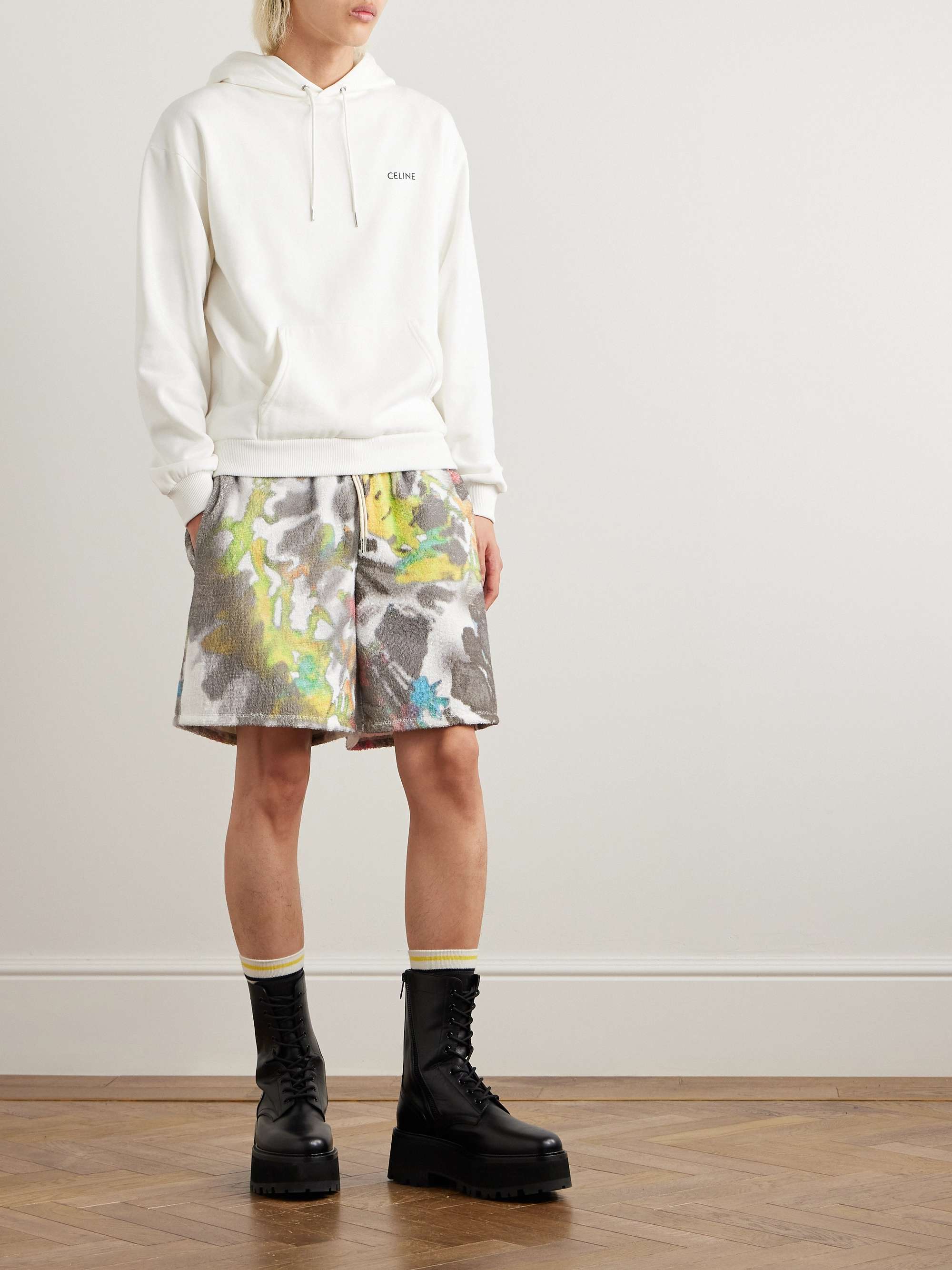 Straight-Leg Tie-Dyed Cotton-Terry Drawstring Shorts view