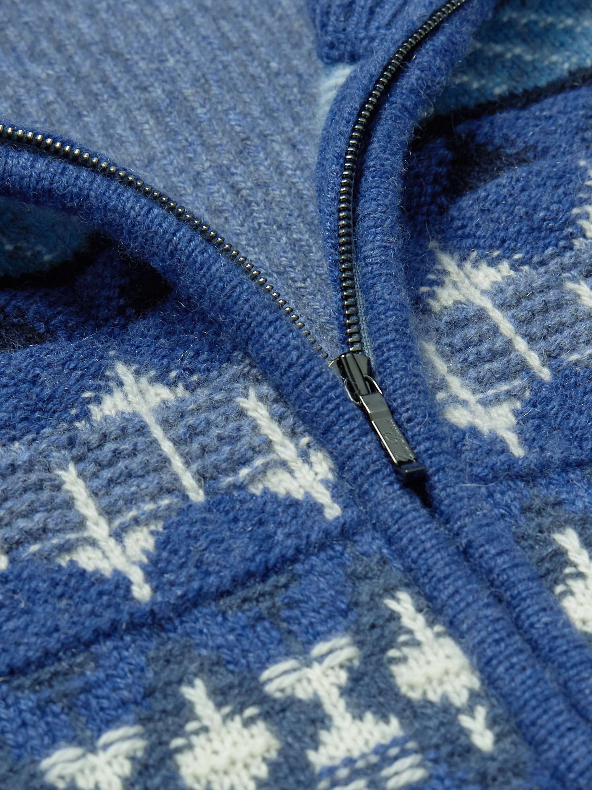 Fair Isle Ribbed-Knit Cashmere Half-Zip Sweater view