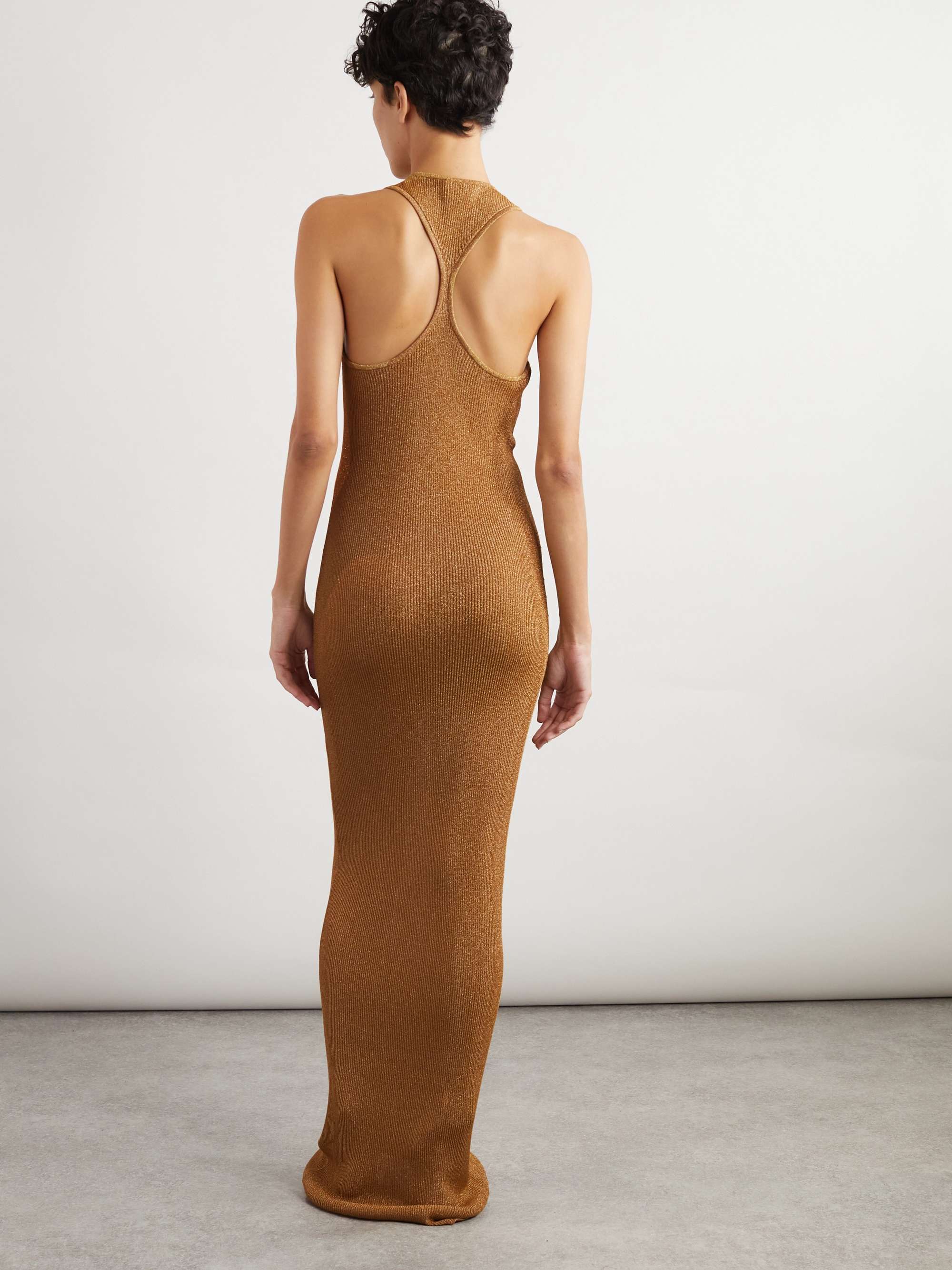 Metallic ribbed-knit maxi dress view