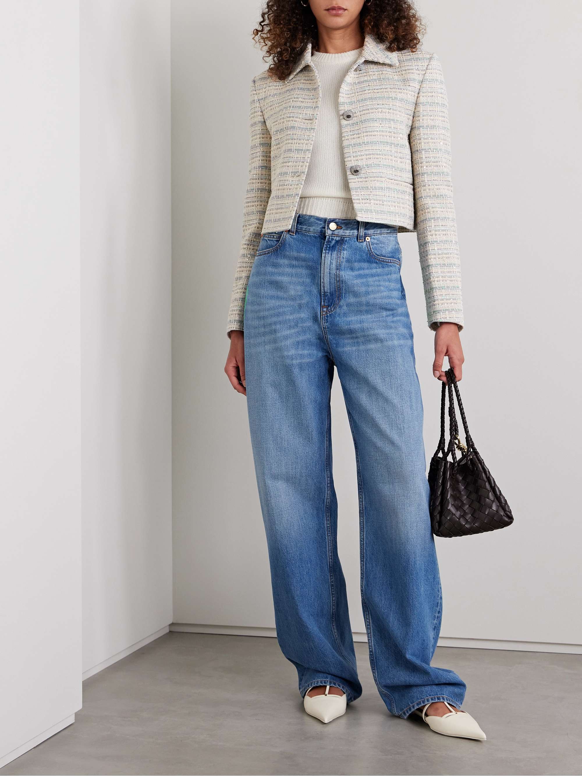 Cropped embellished cotton-blend tweed jacket view