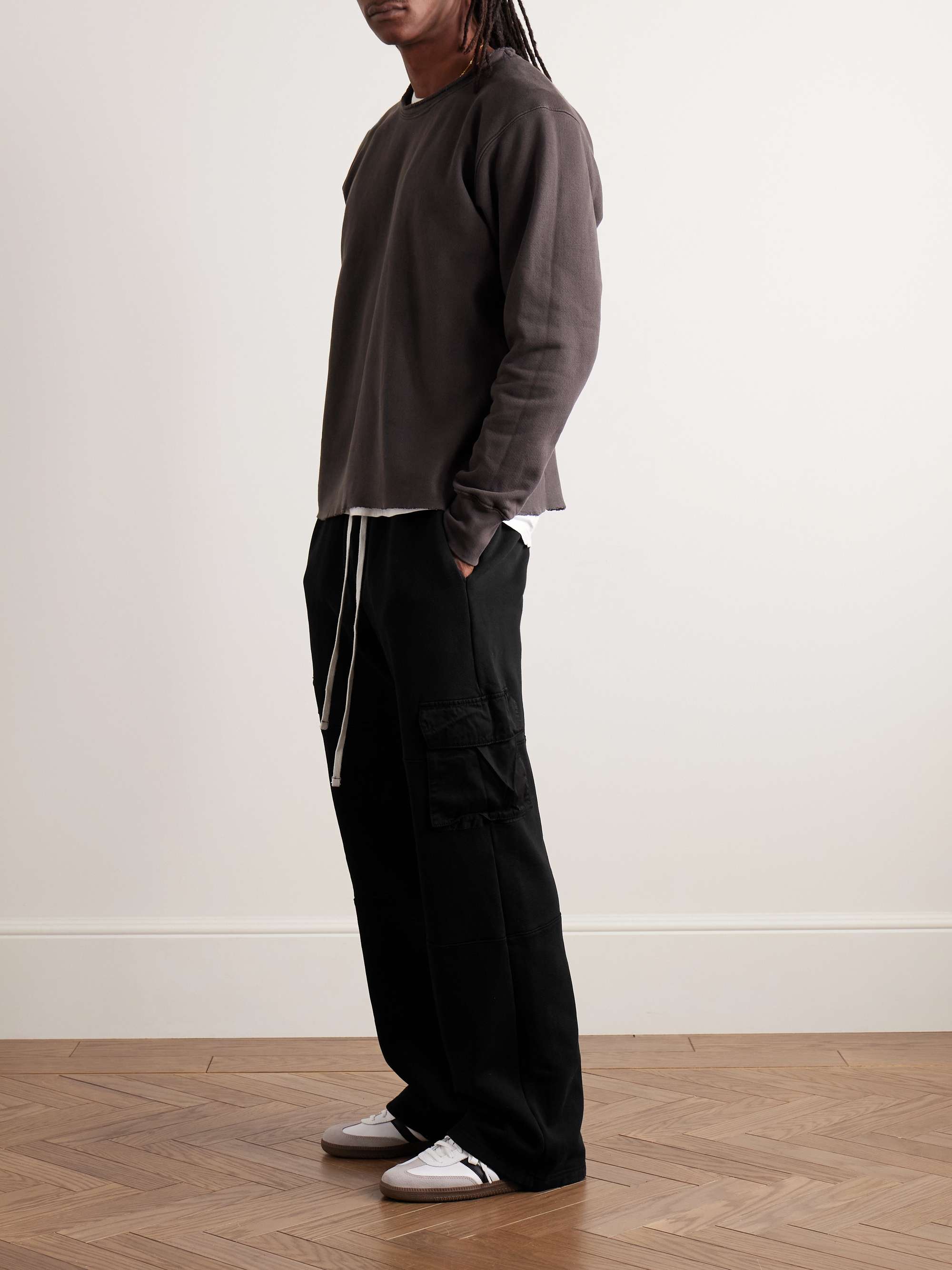 Straight-Leg Cotton-Jersey Drawstring Cargo Trousers view