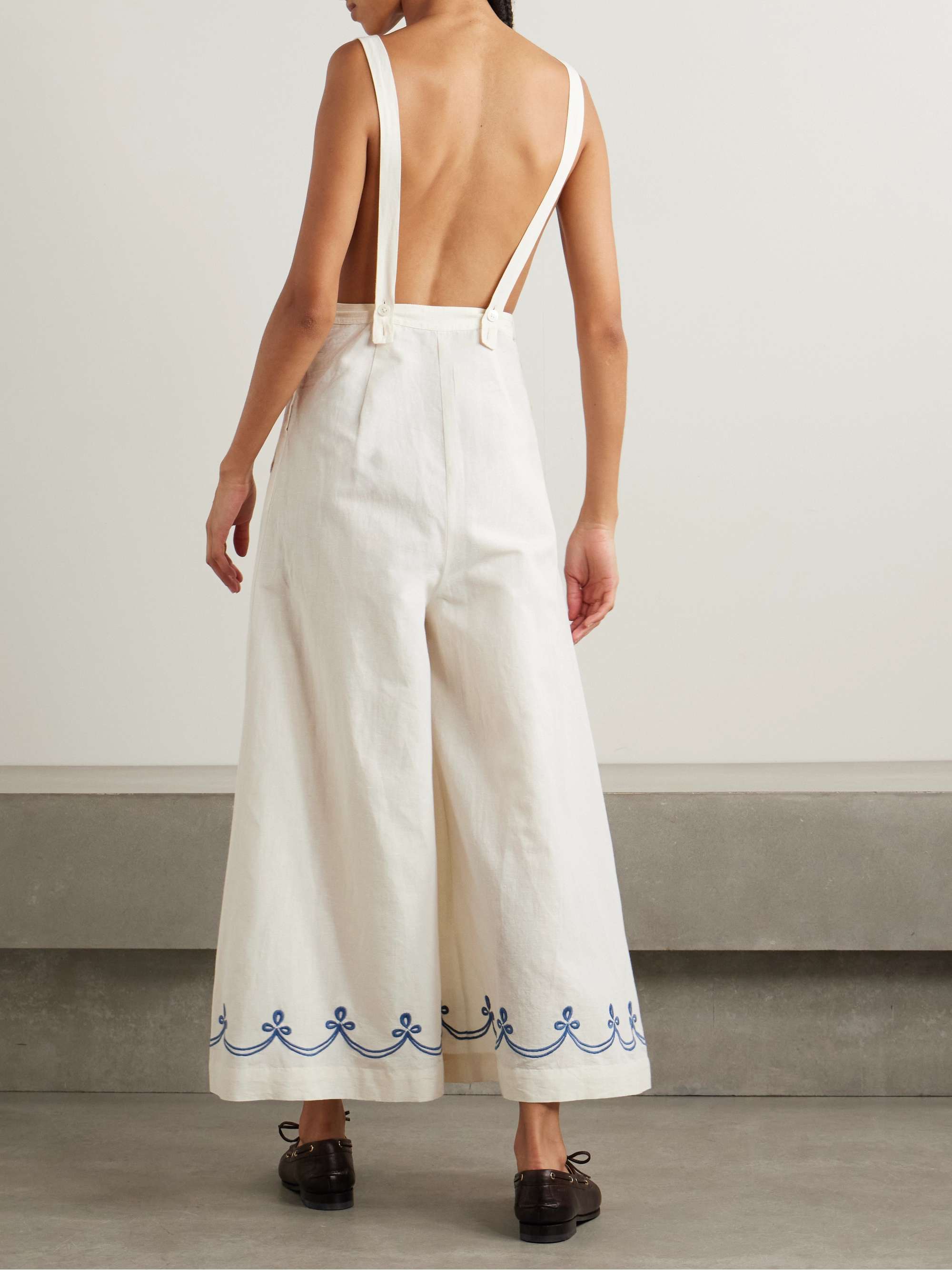 Embroidered cotton and linen-blend jumpsuit view
